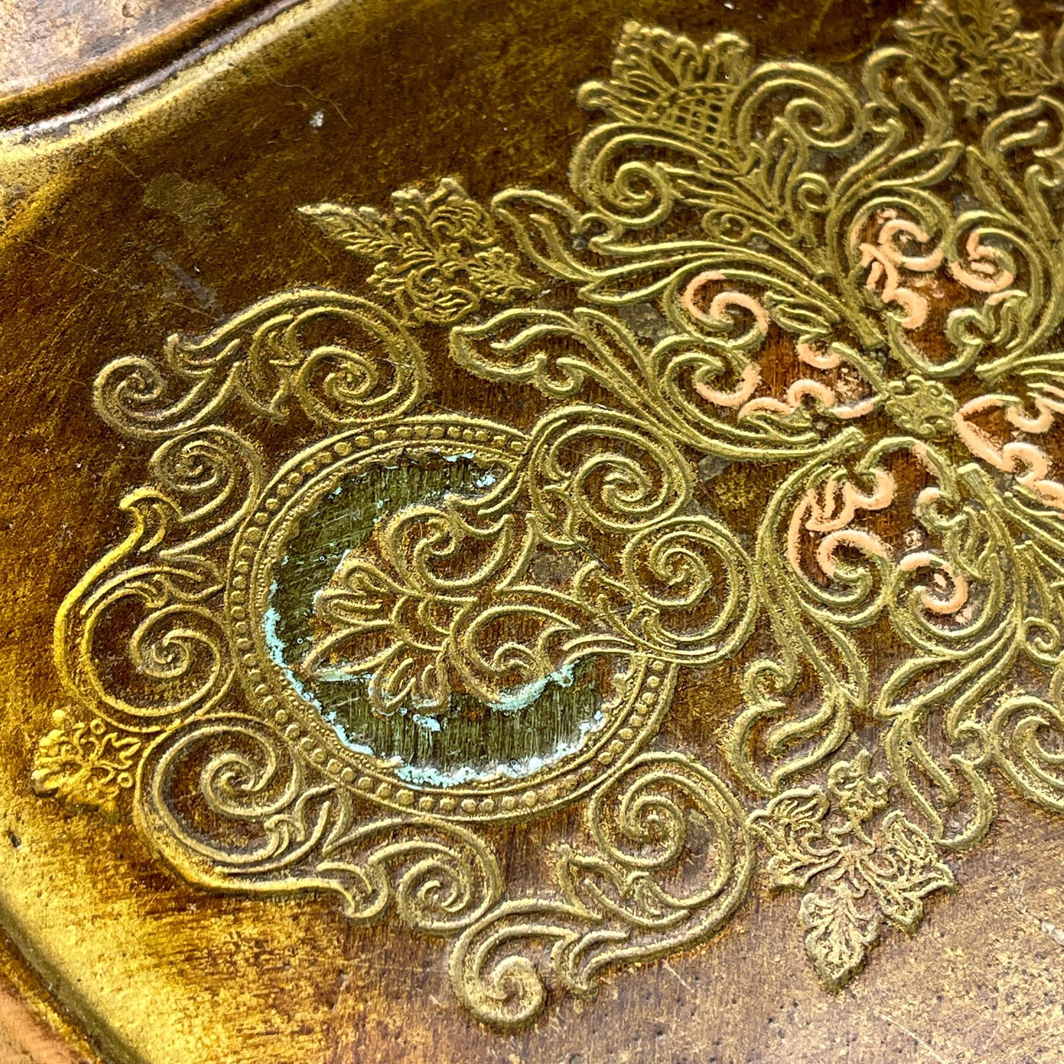 Vintage Small Wooden Florentine Gilt Tray, Italy 1950s