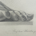 Antique pencil drawing Feet, artist F. Mucke, Austria 1802