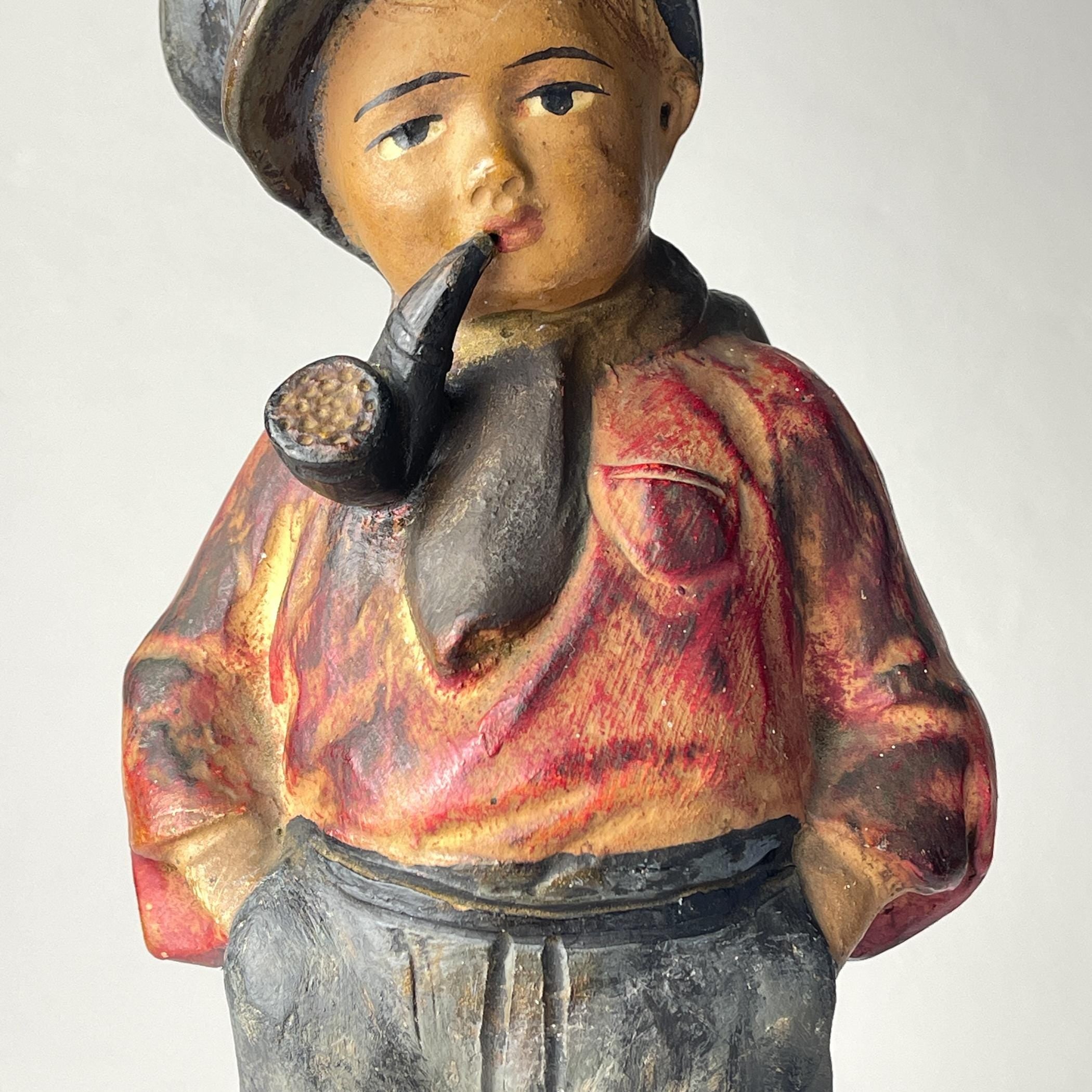 Antique terracotta sculpture Boy "Como Papá", Spain, 1900-1930s