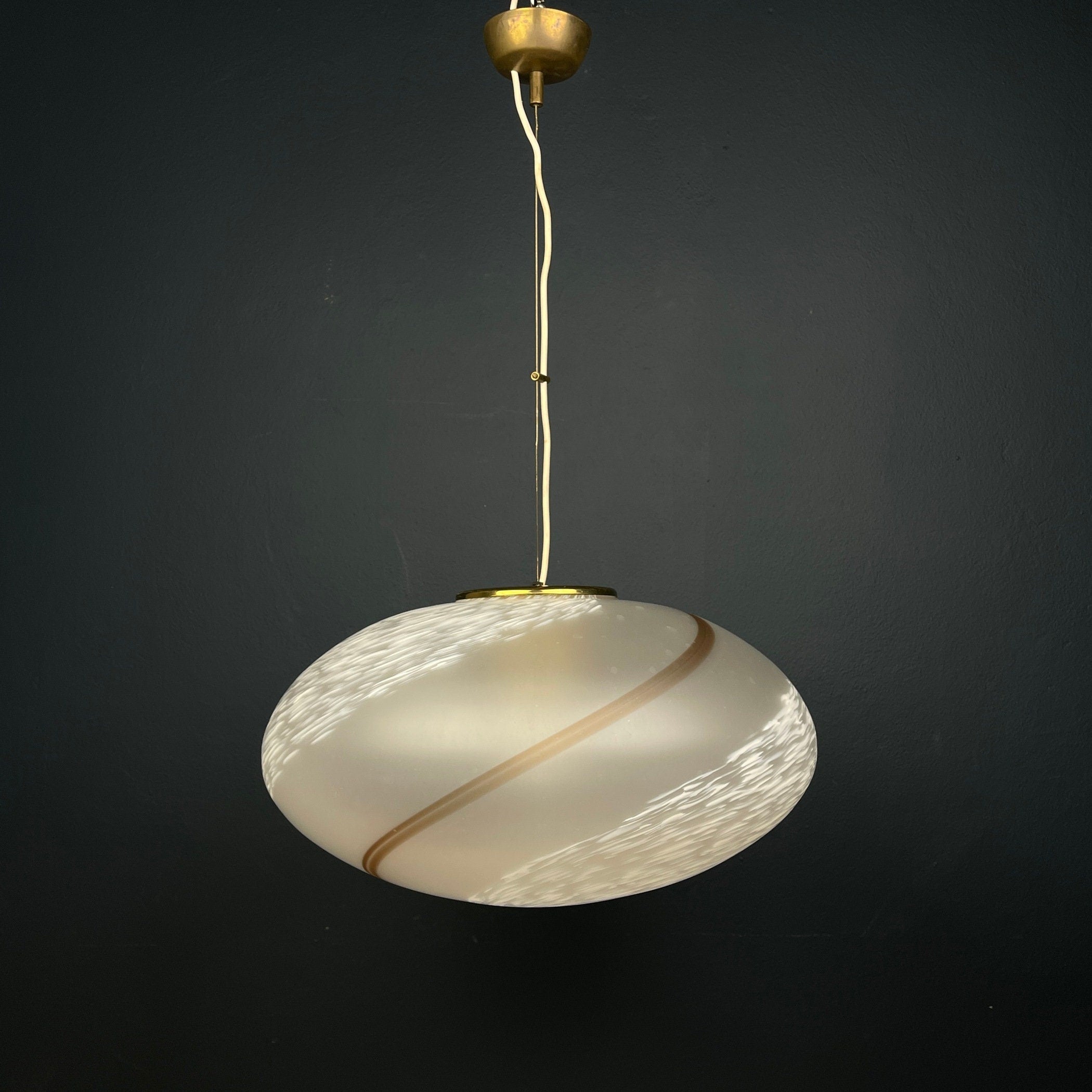 Large swirl murano glass pendant lamp Vetri Murano Italy 1970s