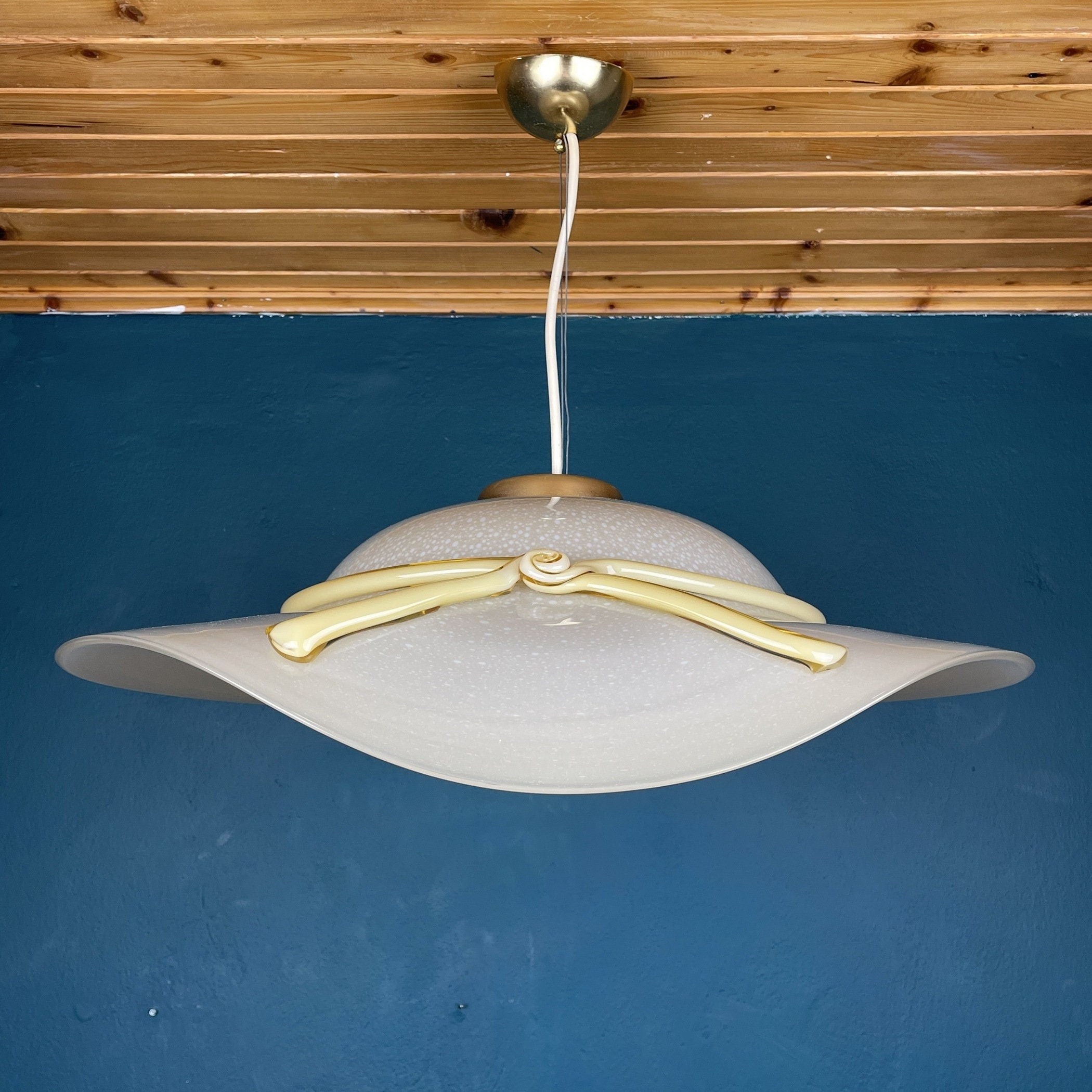 Murano pendant lamp woman's wide-brim-hat Italy 1970s Mid-century italian lighting