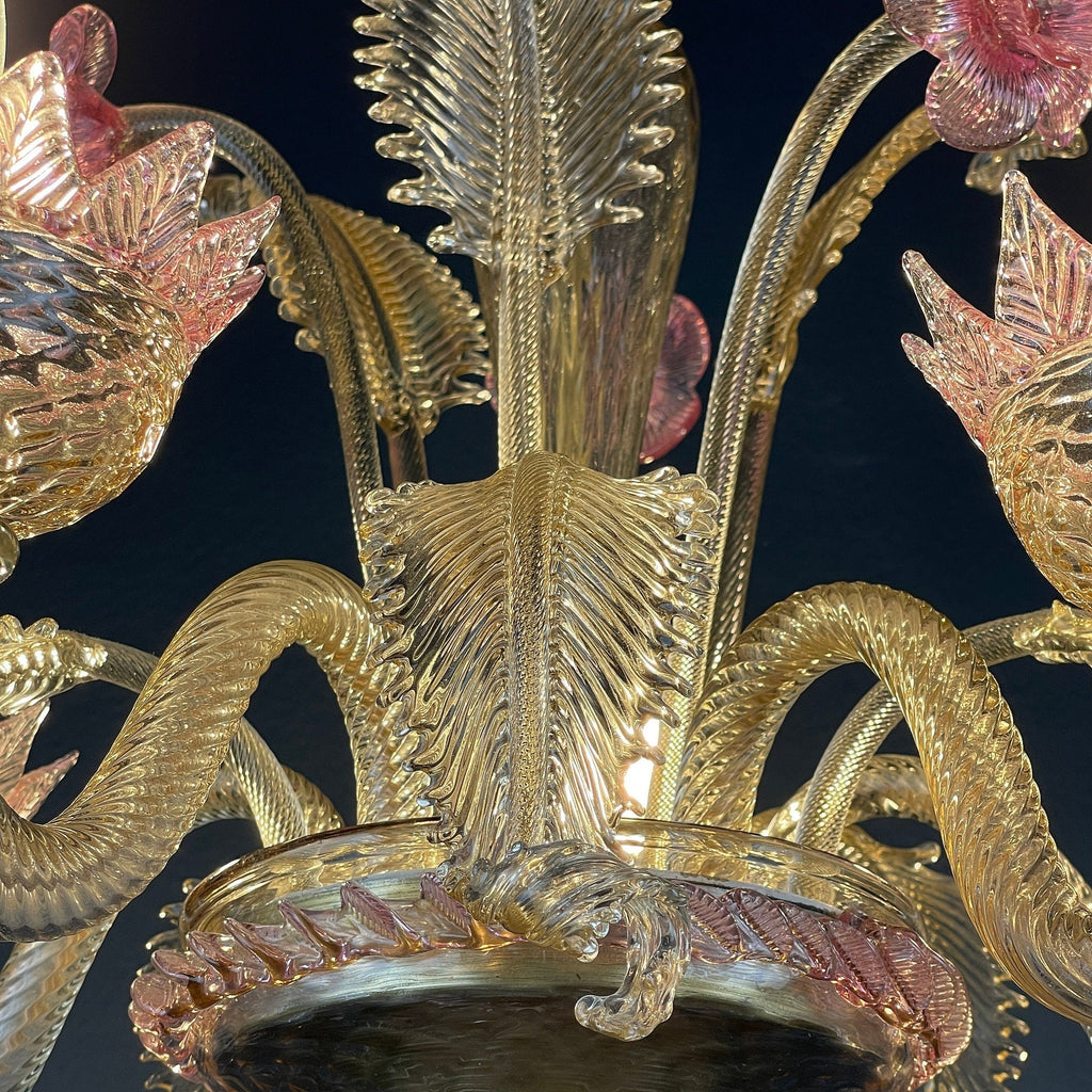 Murano chandelier Italy 1980s Pink and clear Italian home decor