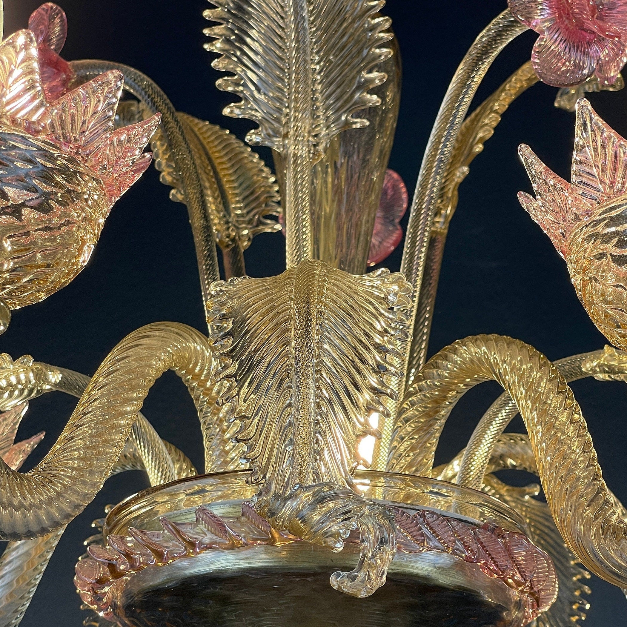 Murano chandelier Italy 1980s Pink and clear Italian home decor
