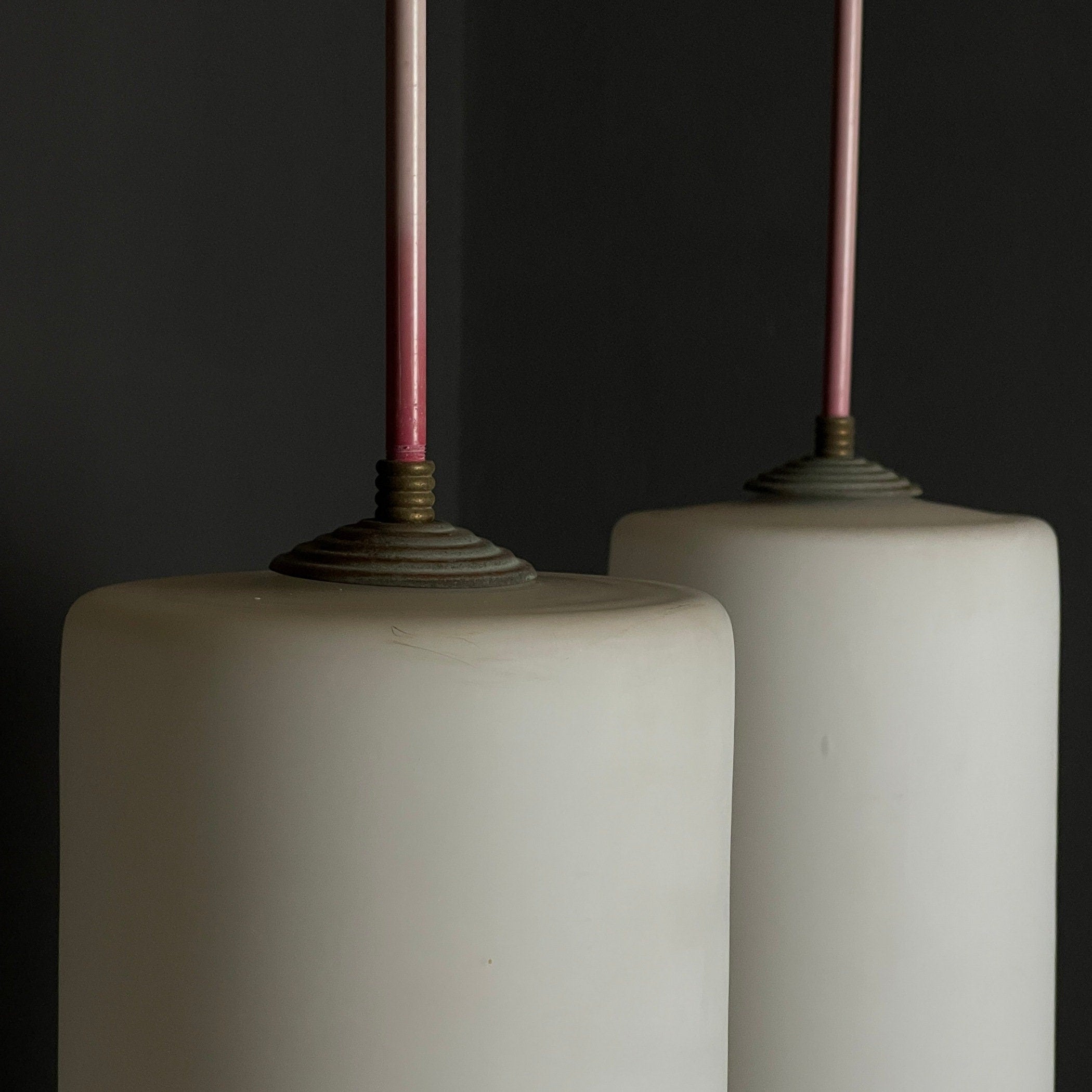 Mid-century opalin glass pendant lamp Italy 1960s Set of 2 Industrial italian lighting