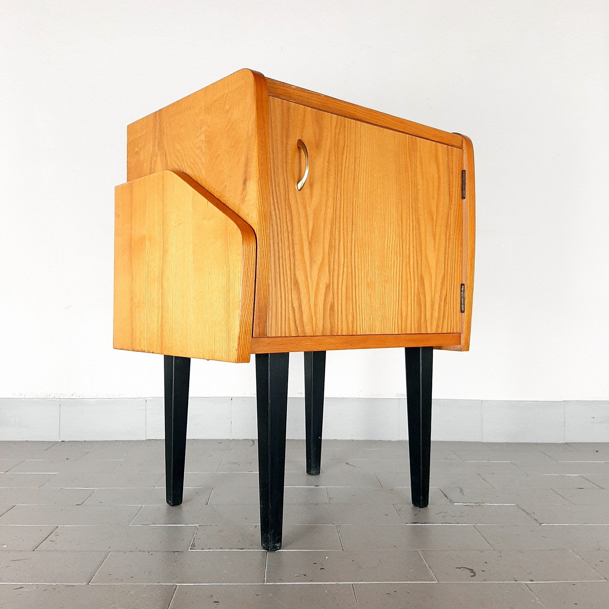 Mid-century bedside table Yugoslavia Retro Modern 1970s Polished Nightstand Storage