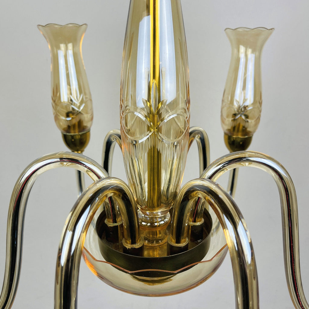 Vintage amber murano chandelier De Majo Italy 1970s Mid-century italian chandelier 6 bulbs