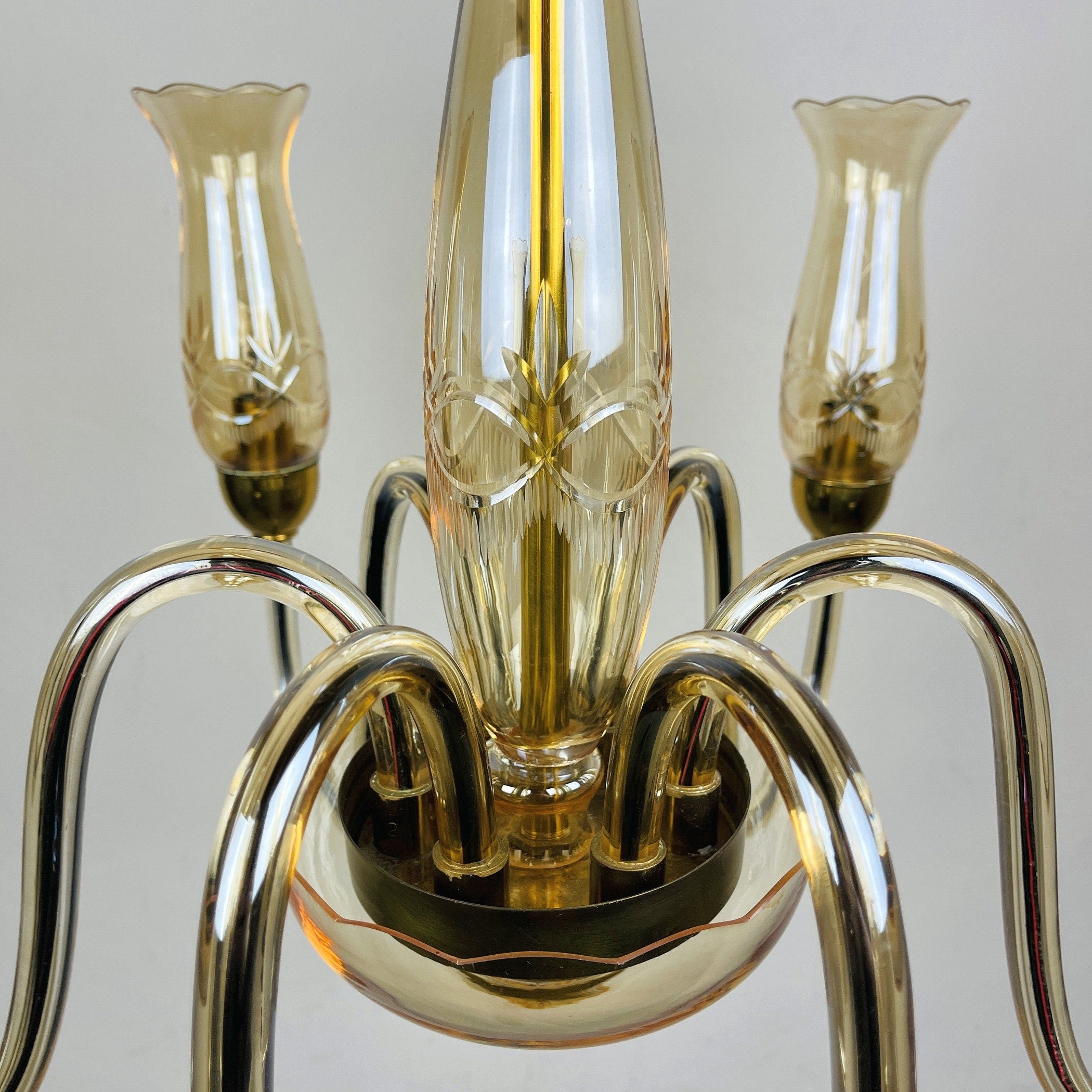 Vintage amber murano chandelier De Majo Italy 1970s Mid-century italian chandelier 6 bulbs