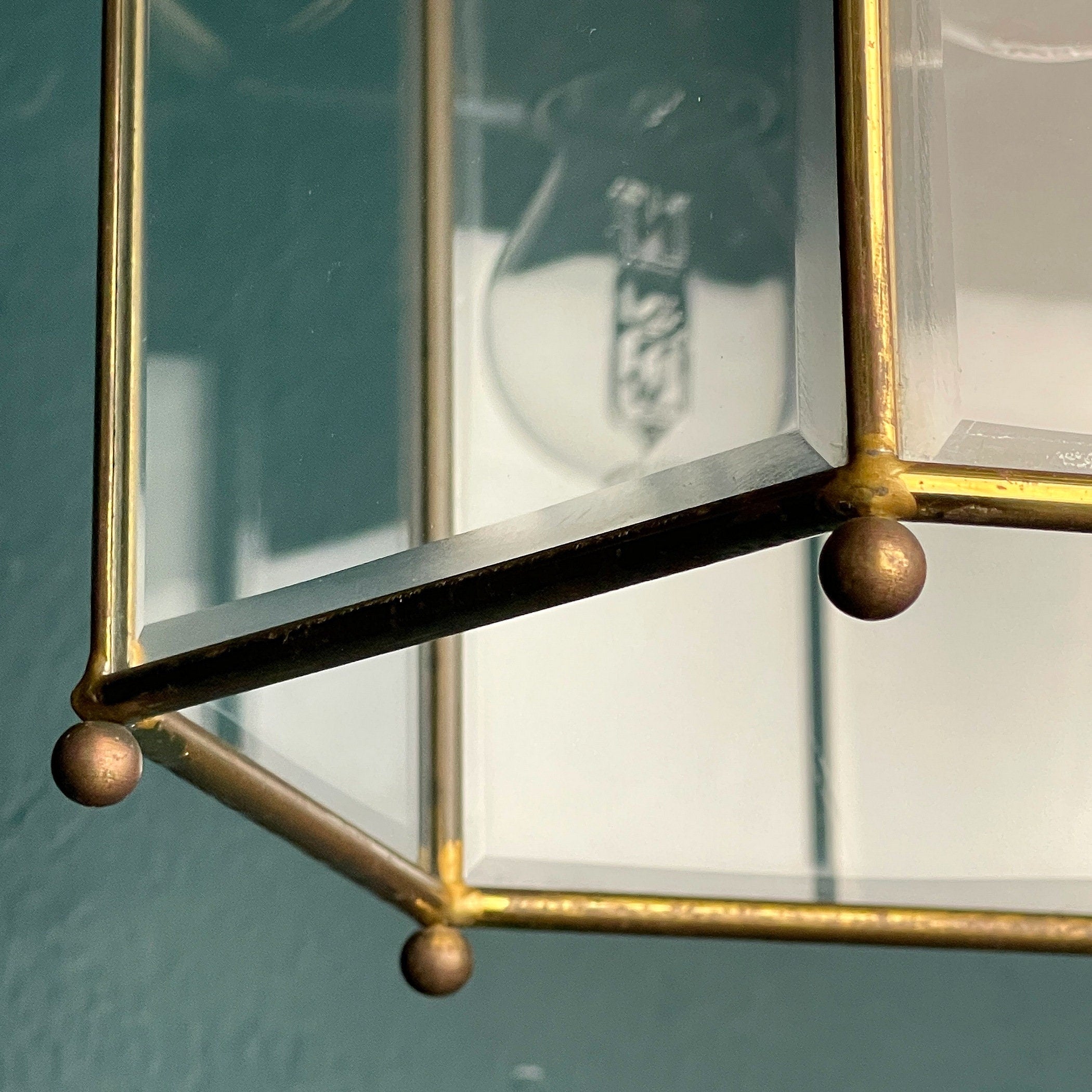 Vintage pendant lamp Italy '60s Brass Polished Glass Retro lighting