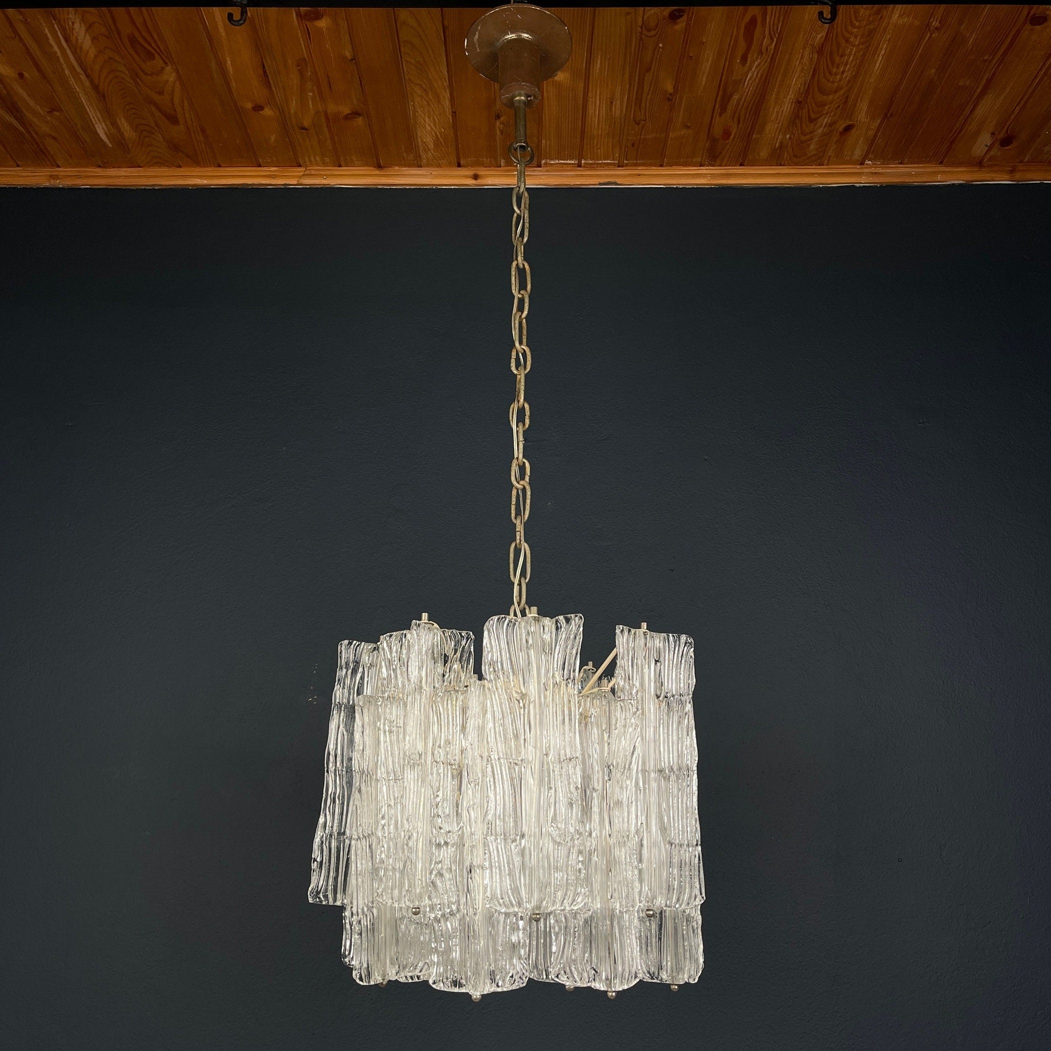 Mid-century murano glass chandelier Eliche by Venini Italy 1960s