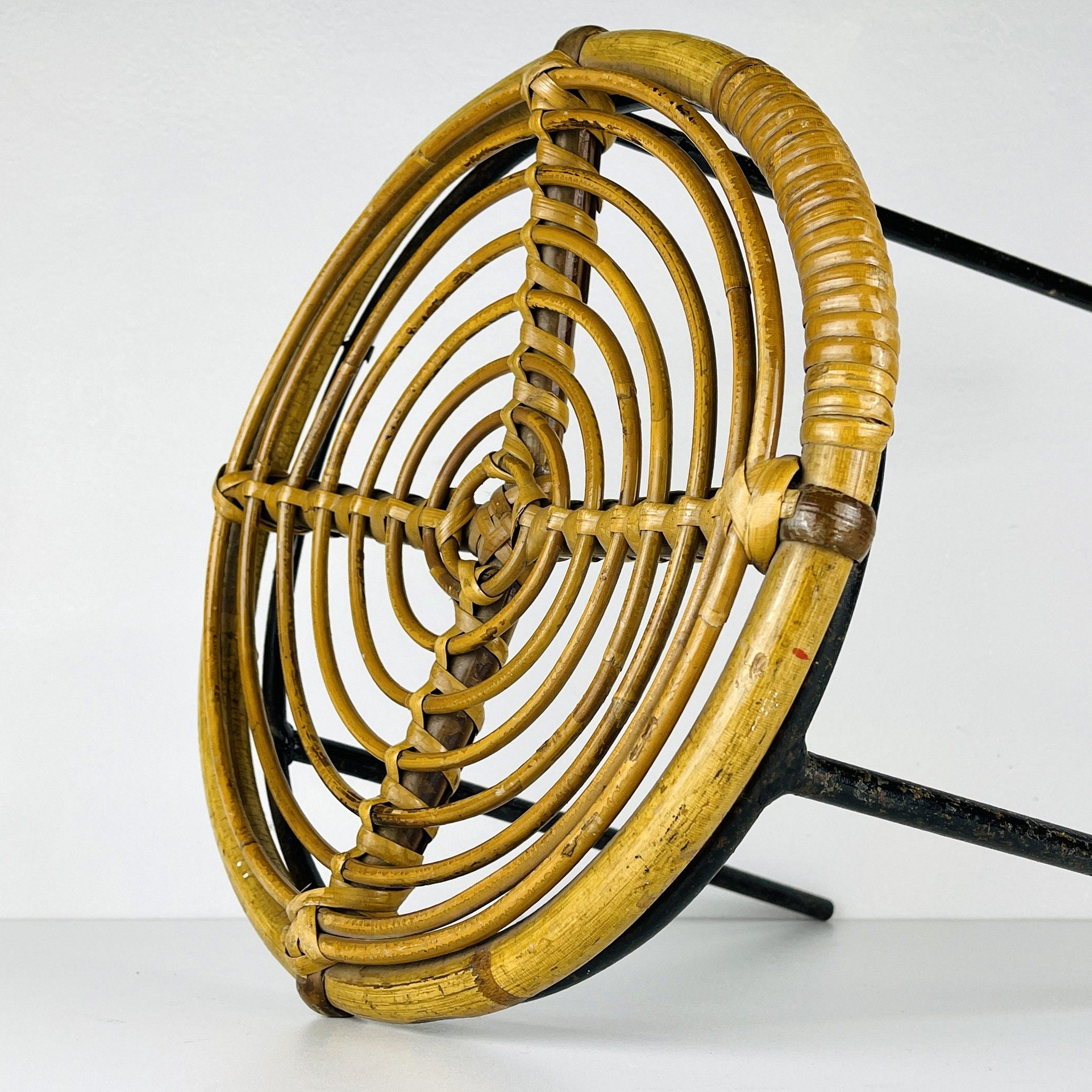 Vintage bamboo metal stool Italy 1950s MCM modern design