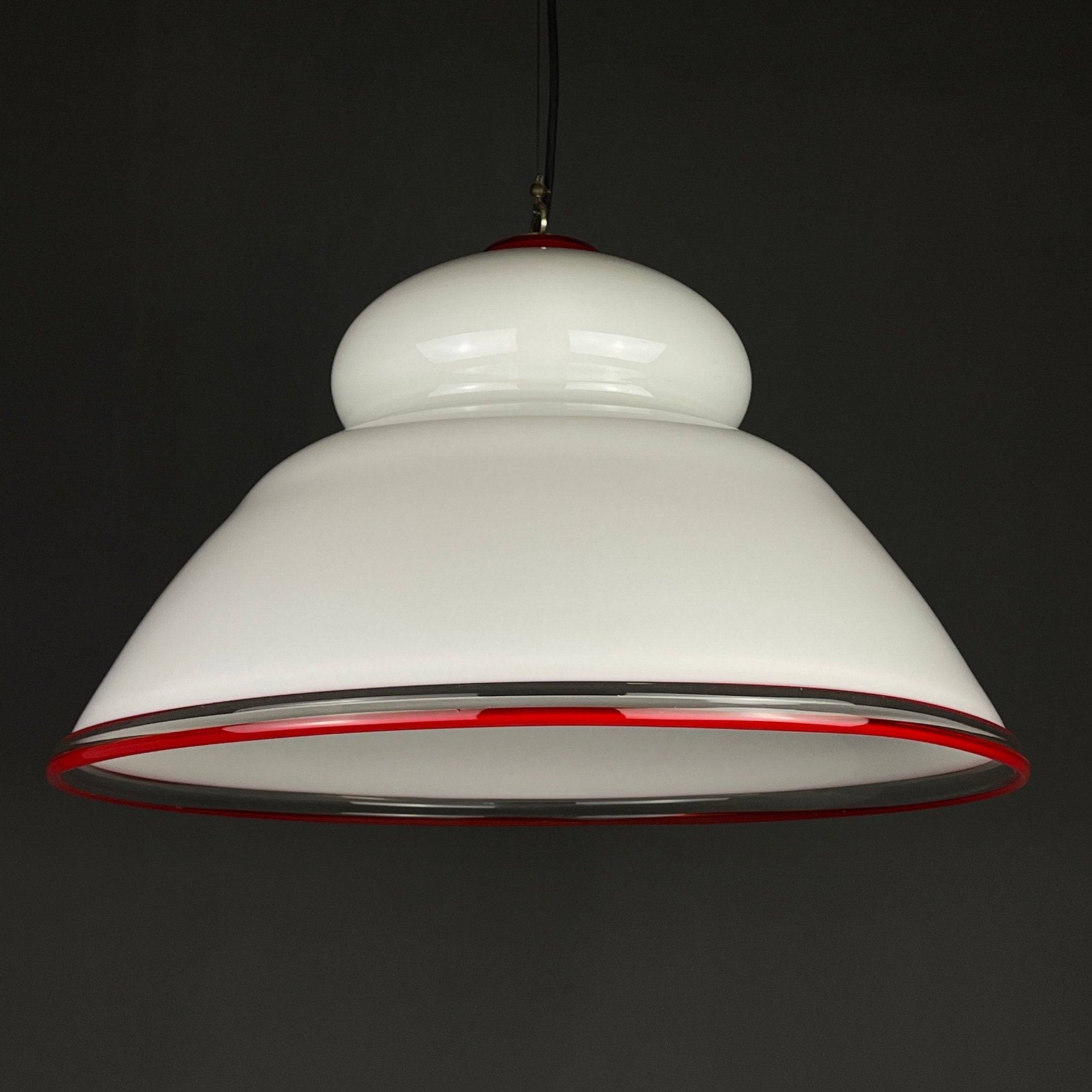 White murano pendant lamp XL chandelier Italy 1970s Mid-century italian modern lighting