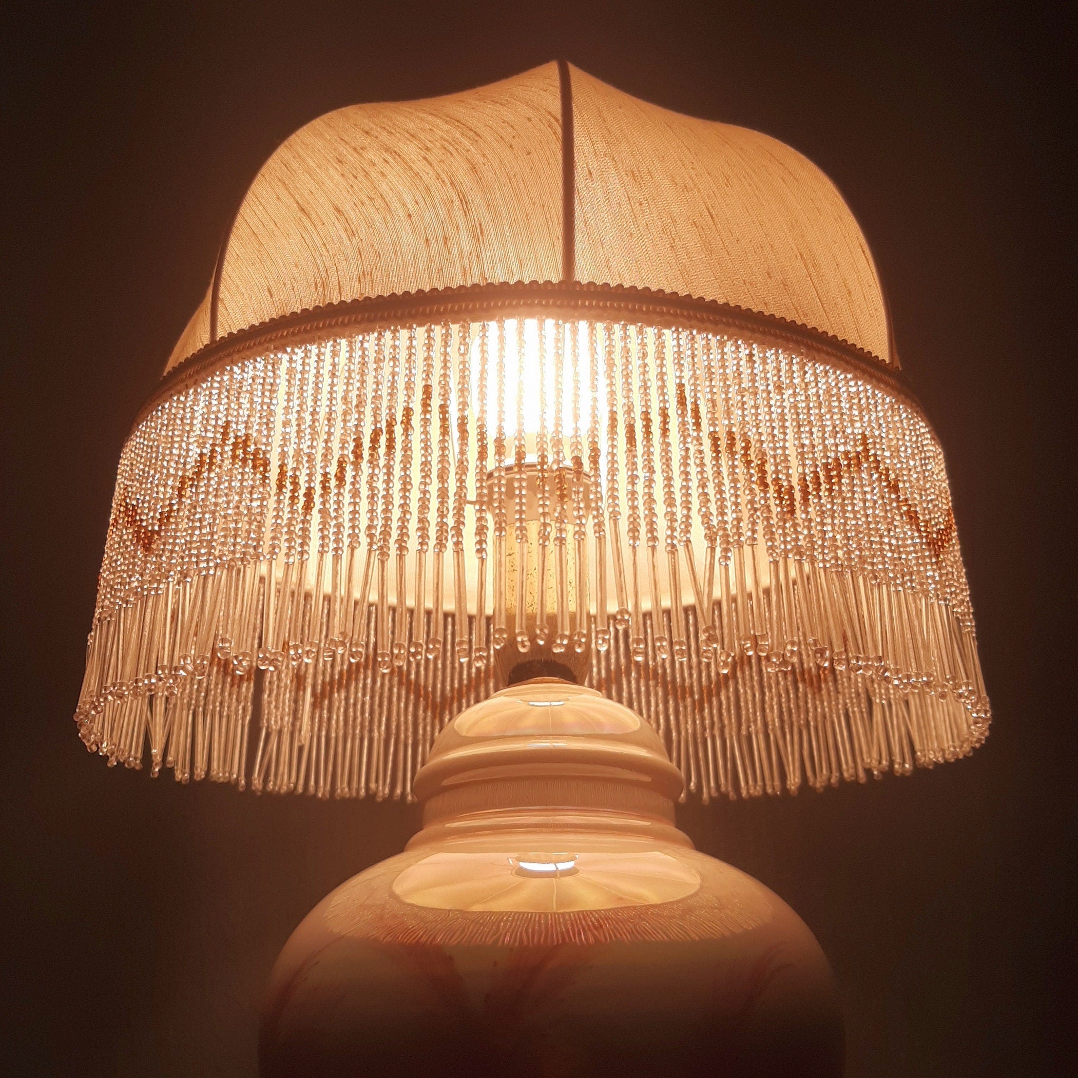 Vintage pearl ceramic table lamp Italy 1970s Retro lighting Mid-century modern