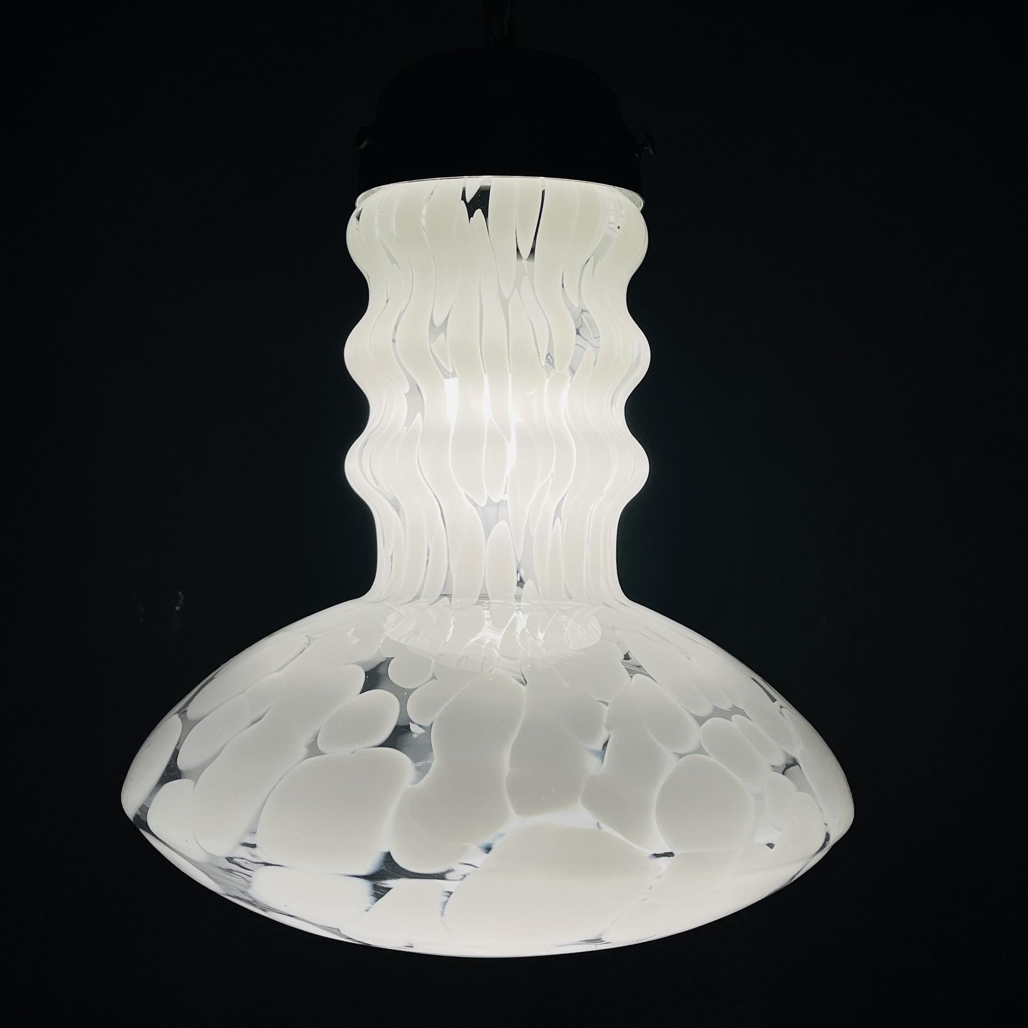 White murano pendant lamp by Carlo Nason for Mazzega, Italy 1960s