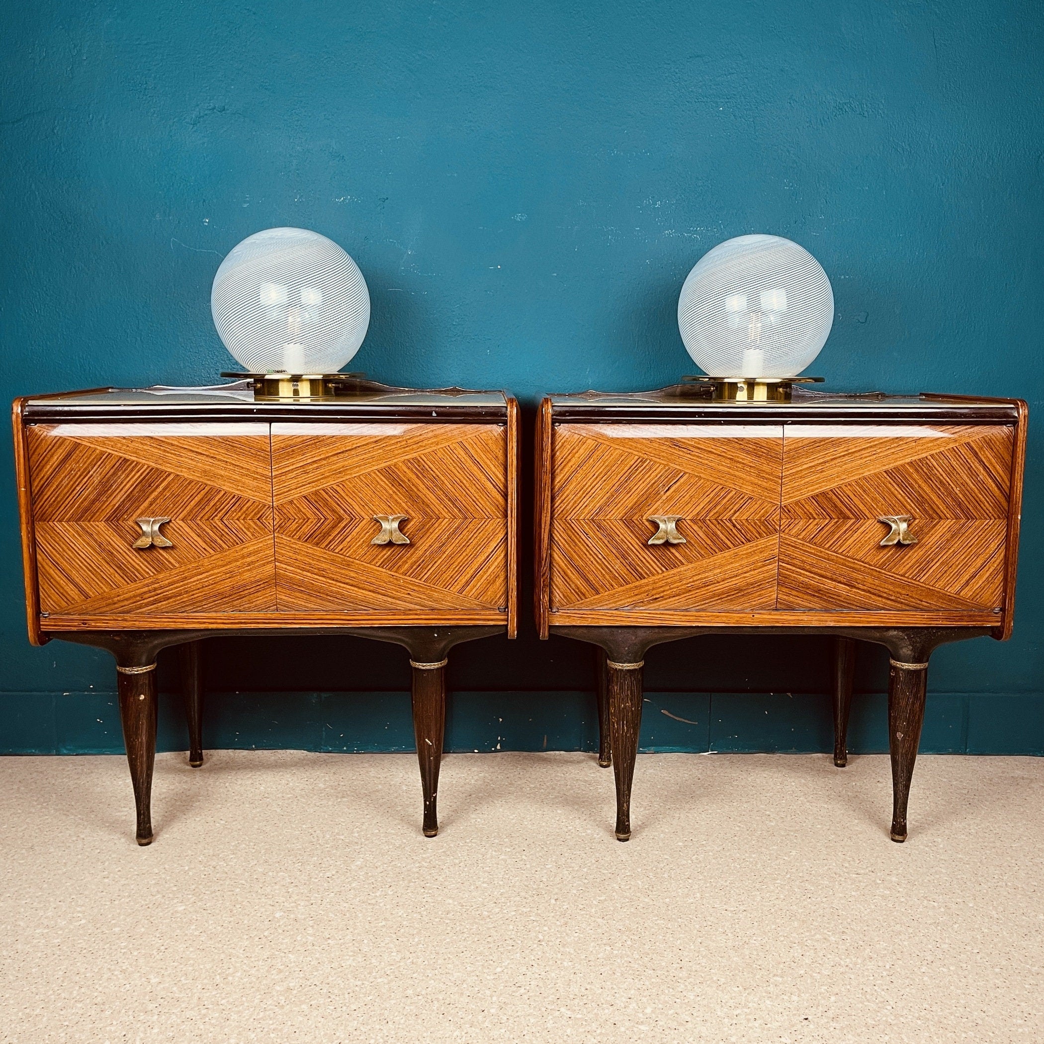 Vintage Murano Glass Table Lamps: F.Fabbian Italian Modern Sphere Set