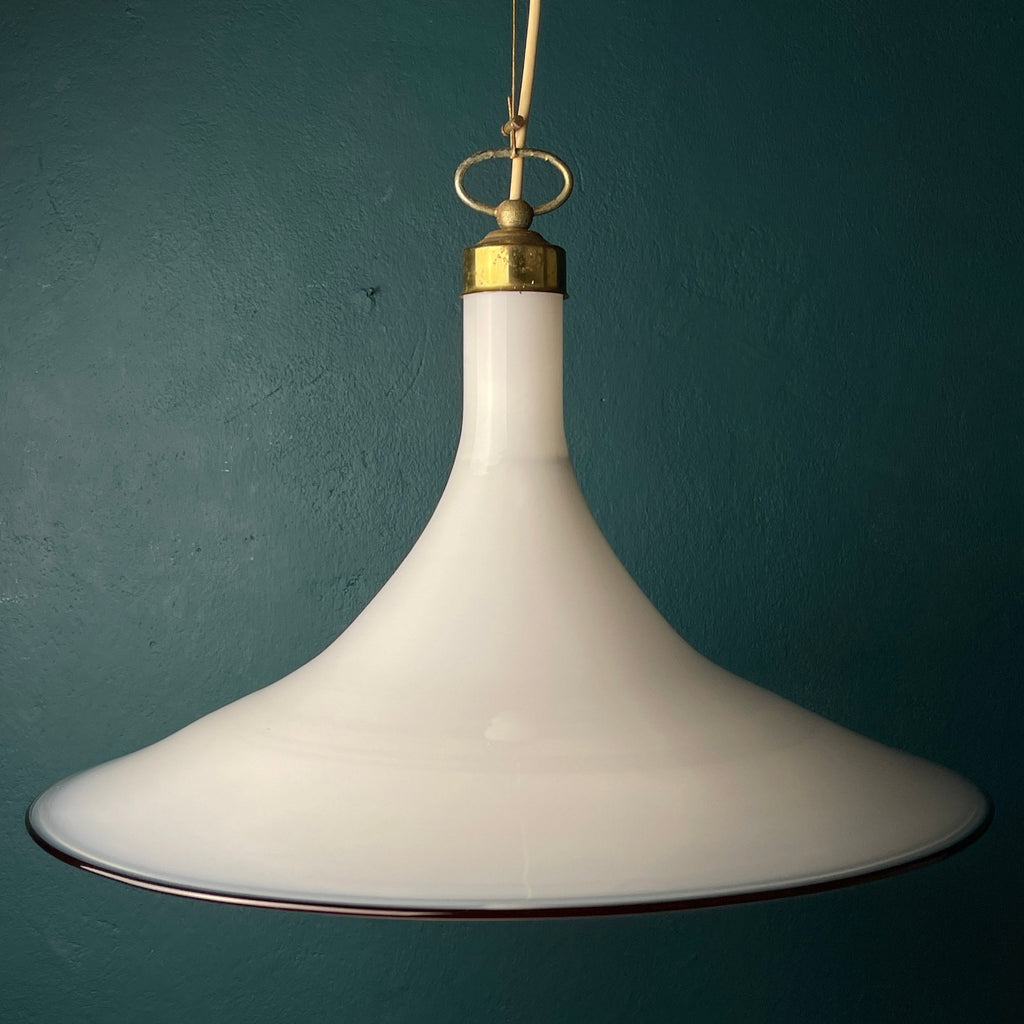 Vintage white Murano glass pendant lamp Italy 1970s Mid-century Lighting Vintage chandelier