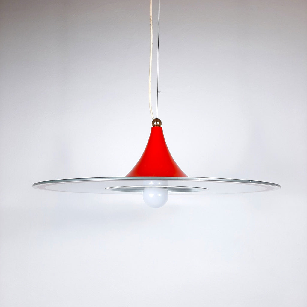 Mid-century pendant lamp Italy 60s Red retro chandelier space age atomic vintage lighting