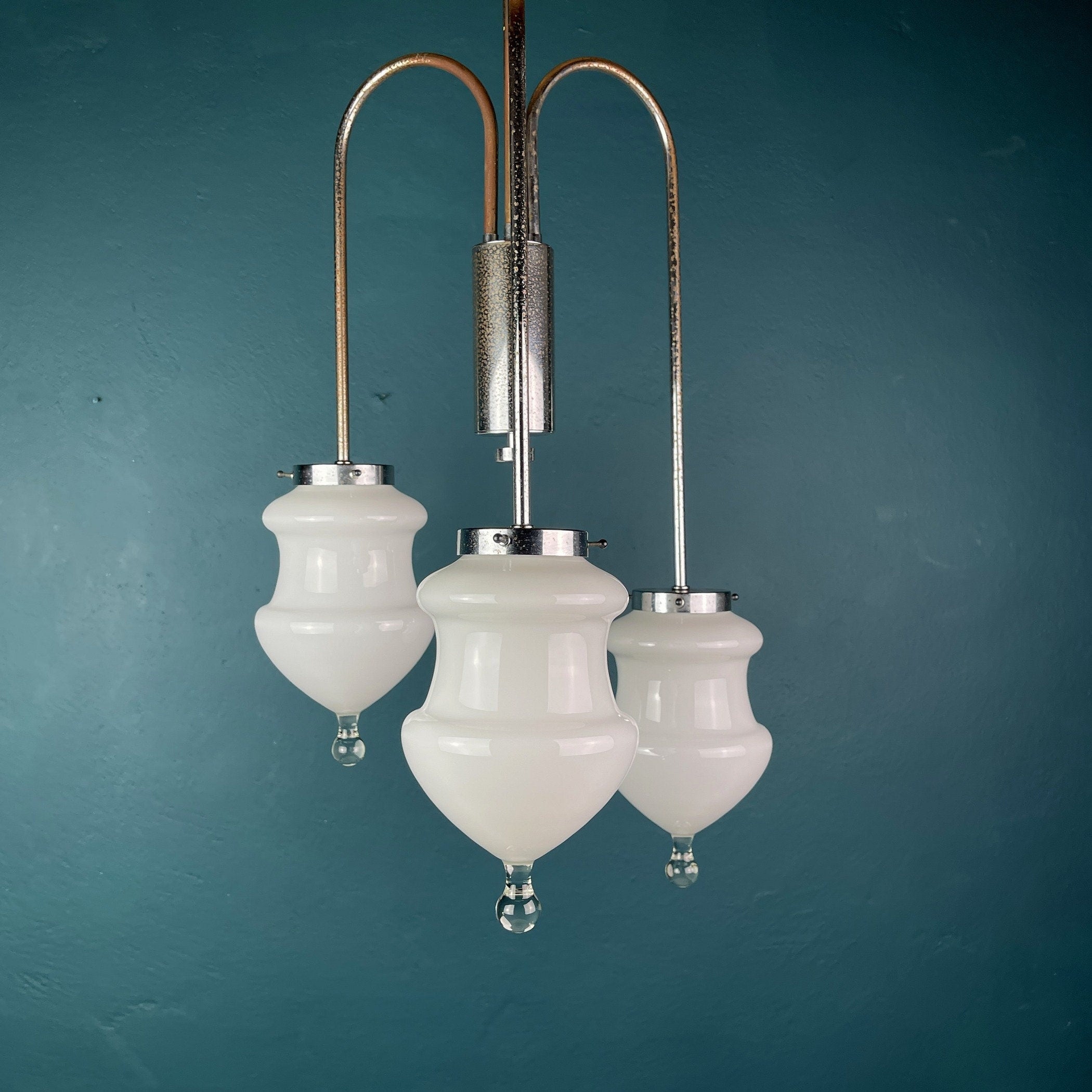 Vintage white murano pendant lamp Italy 1960s MCM space age italian lighting