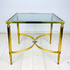 Vintage Smoked Glass & Brass Side Table: Italian Art Deco 1970s