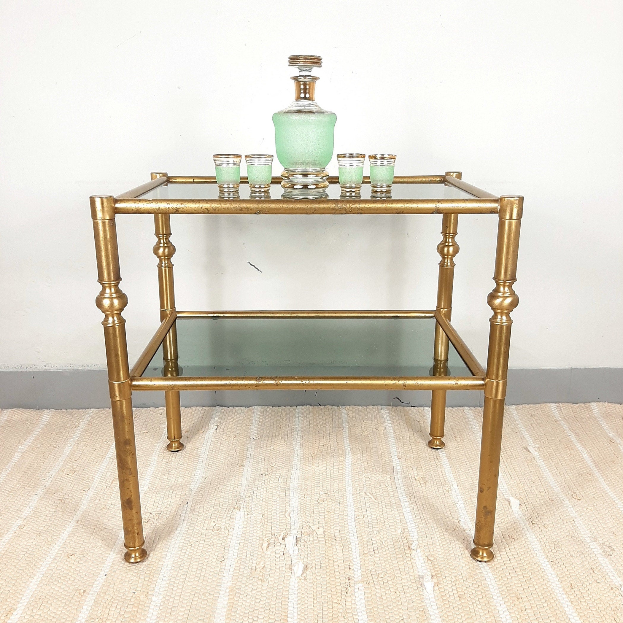 Vintage Smoked Glass & Brass Side Table: Italian Retro Decor