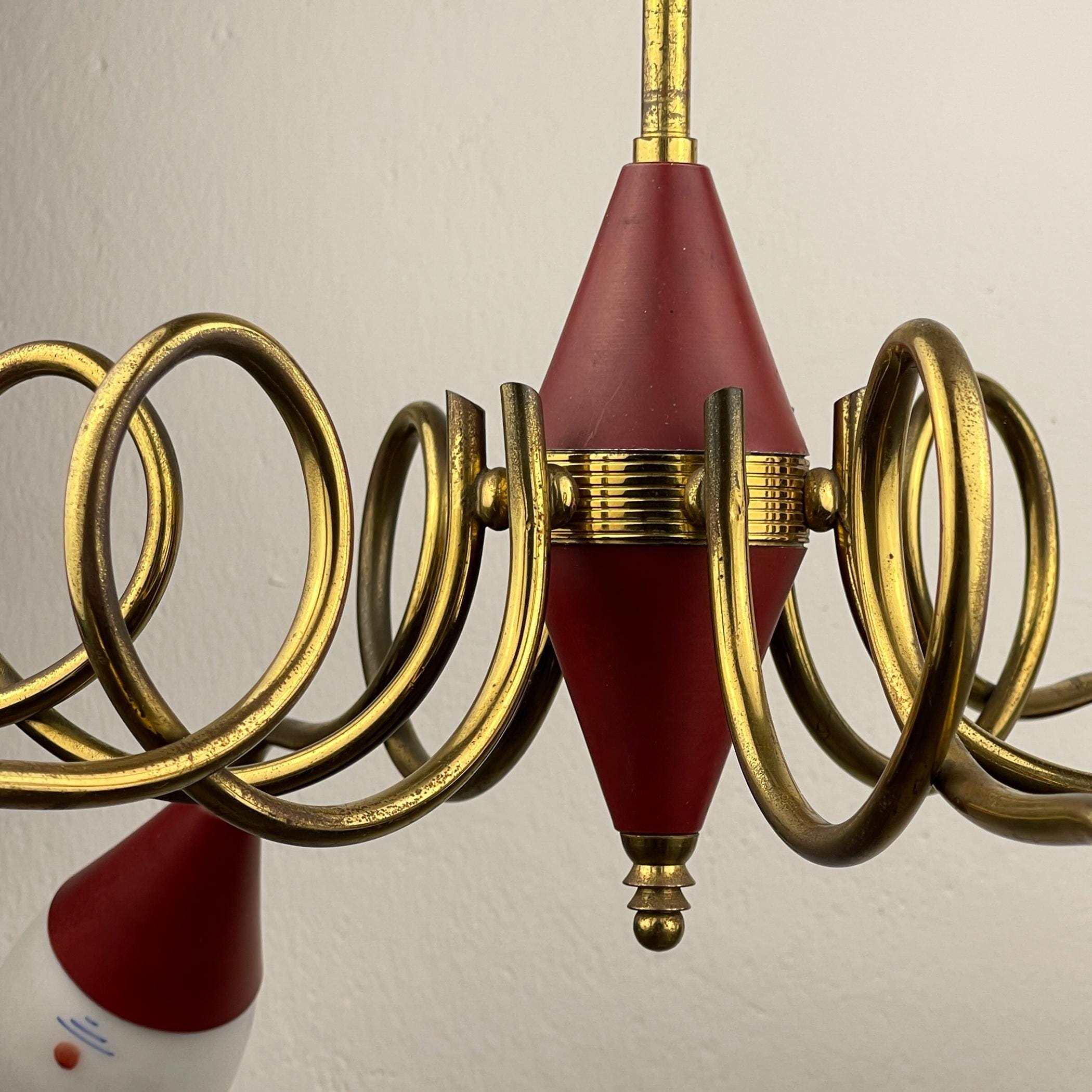 Vintage brass and murano glass chandelier by Stilnovo, Italy, 1960s, Italian Classic Design