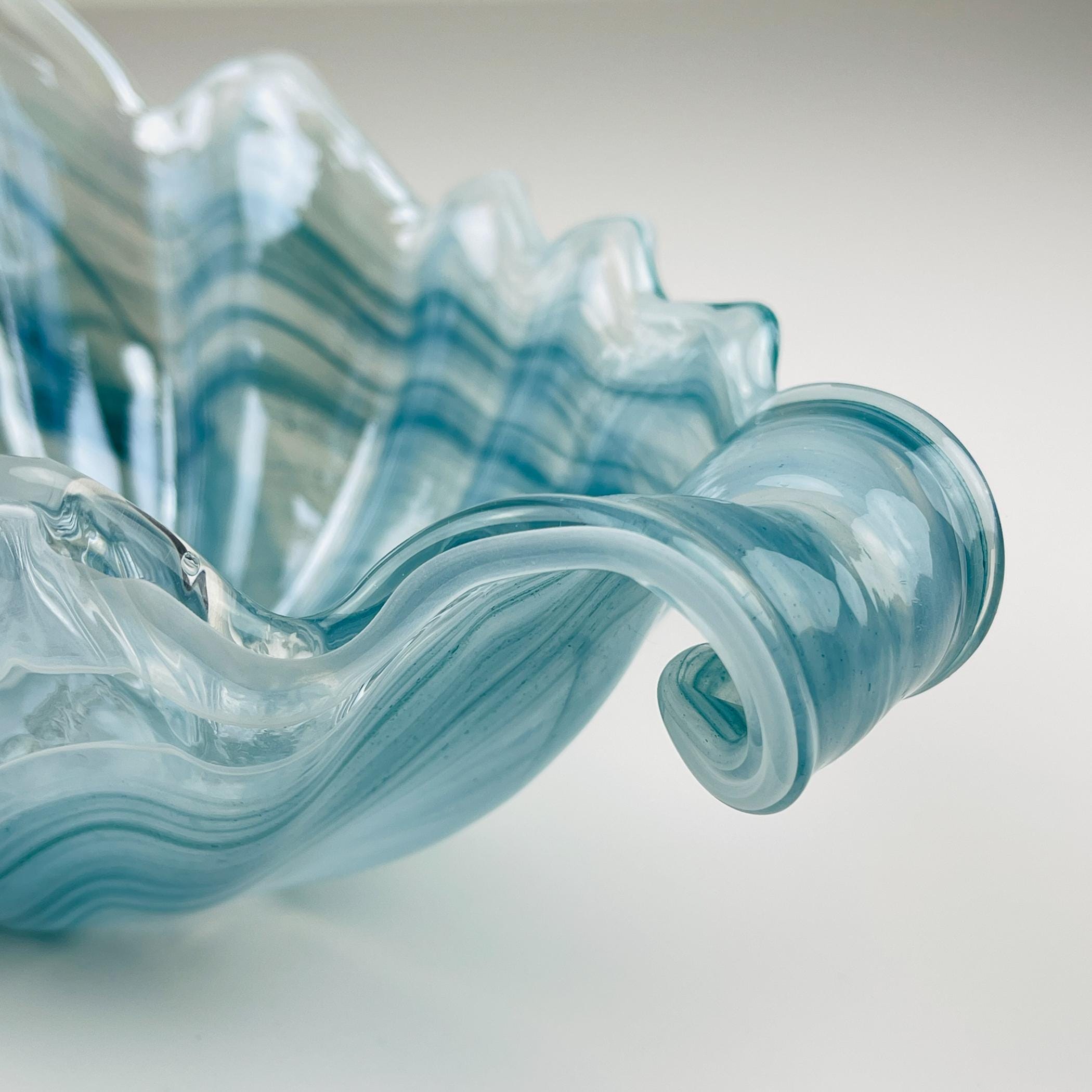 Vintage blue art glass vase, Italy 1990s, mid-century home decor