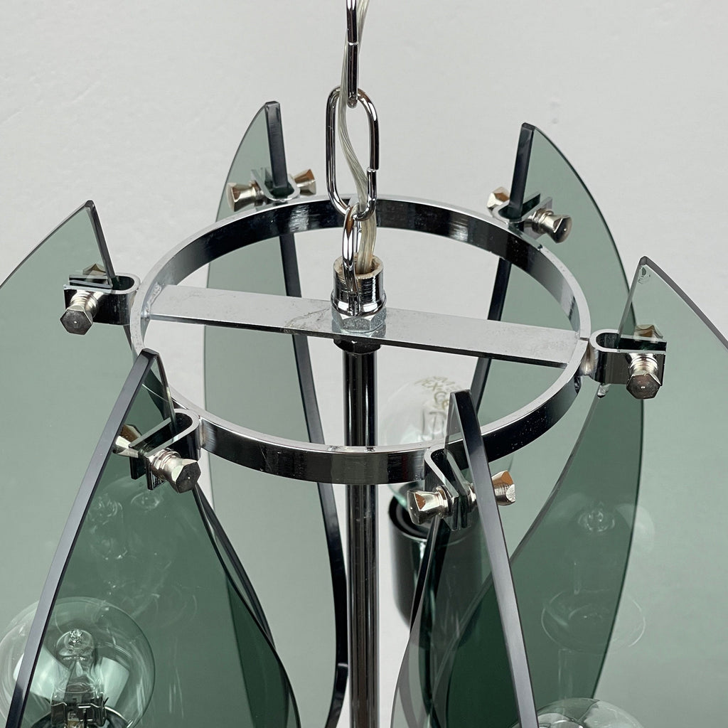 Veca Italian Chandelier: Mid-Century Smoked Glass Pendant Lamp