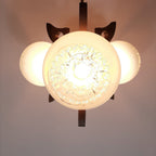 Retro Wood & Glass Chandelier: 70s Geometric Pendant Lamp
