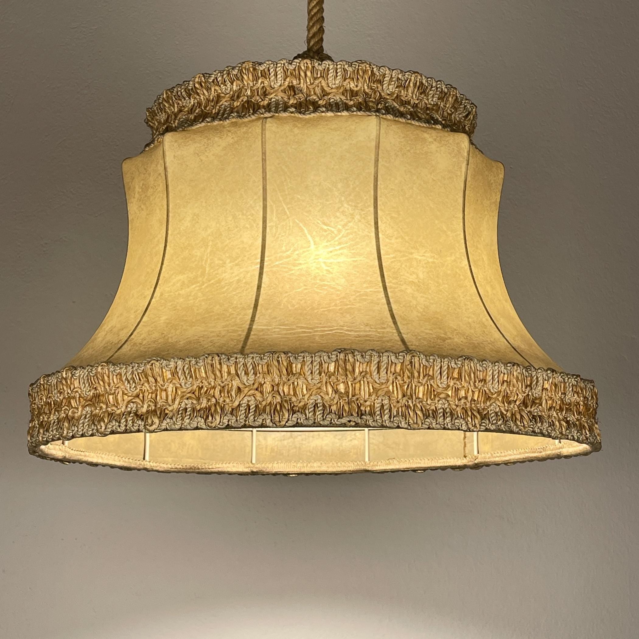 Vintage rawhide pendant lamp, 1950s, Vintage home decor
