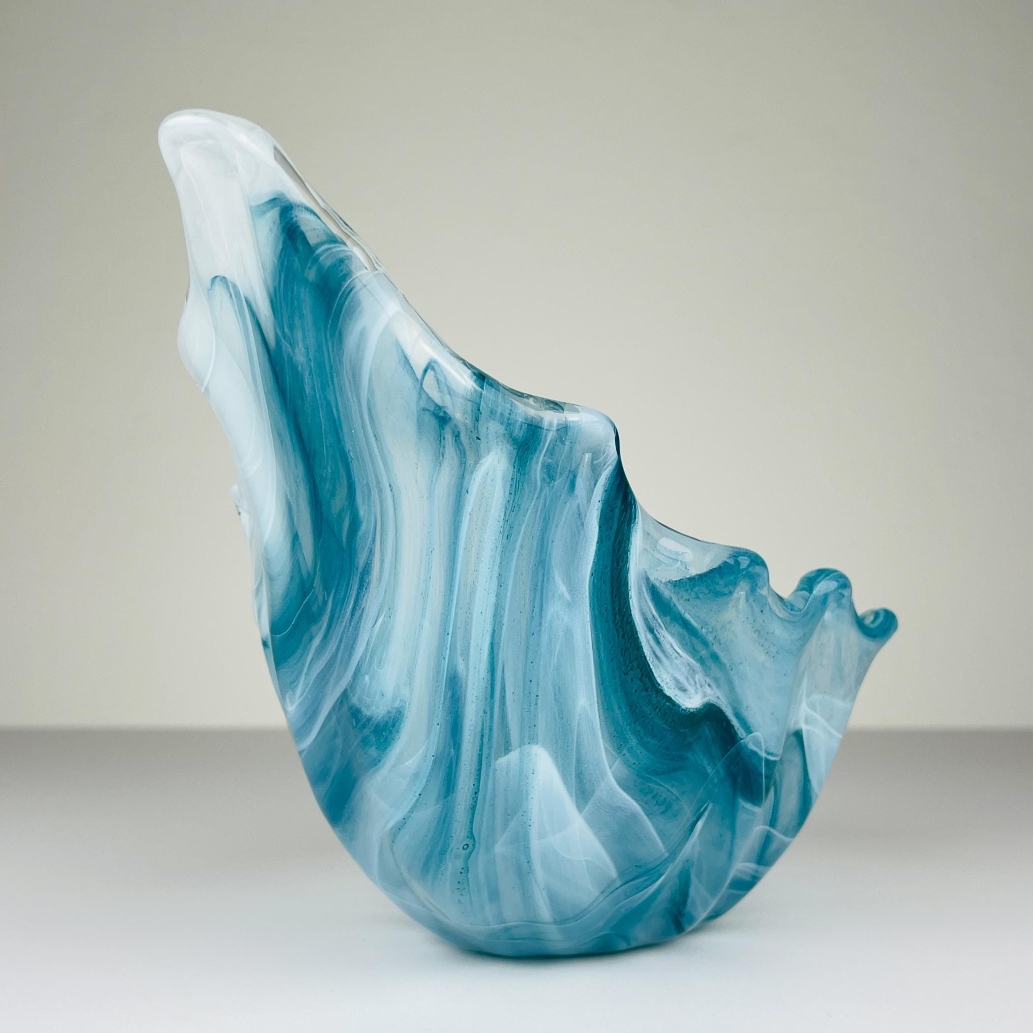 Vintage blue art glass vase, Italy 1990s, mid-century home decor