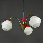 Vintage Italian Brass and Milky Glass 3-Arm Chandelier - 1950s Classic Design