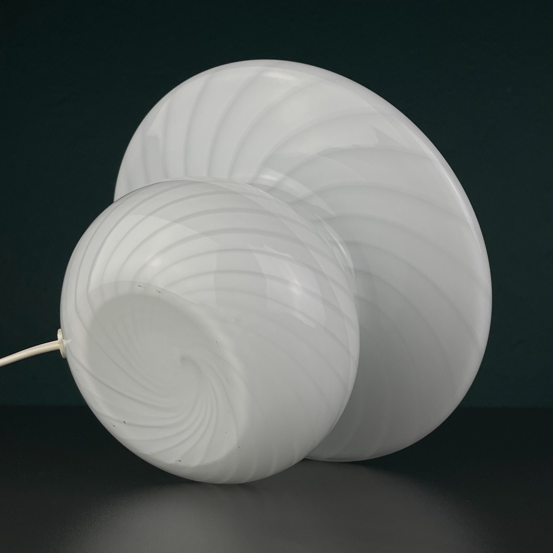 Original vintage swirl murano glass table lamp Mushroom, Italy 1970s, White