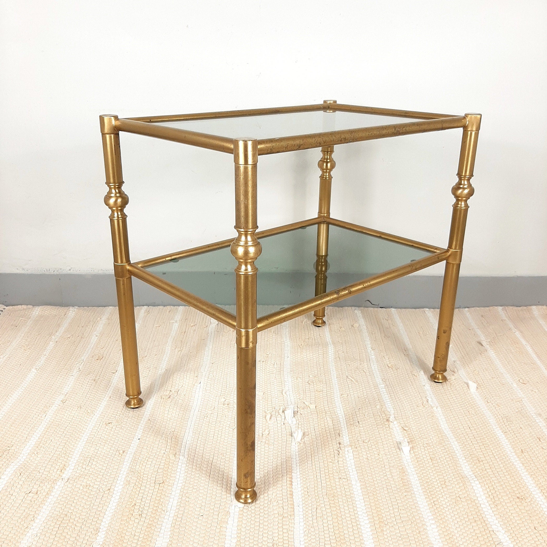 Vintage Smoked Glass & Brass Side Table: Italian Retro Decor