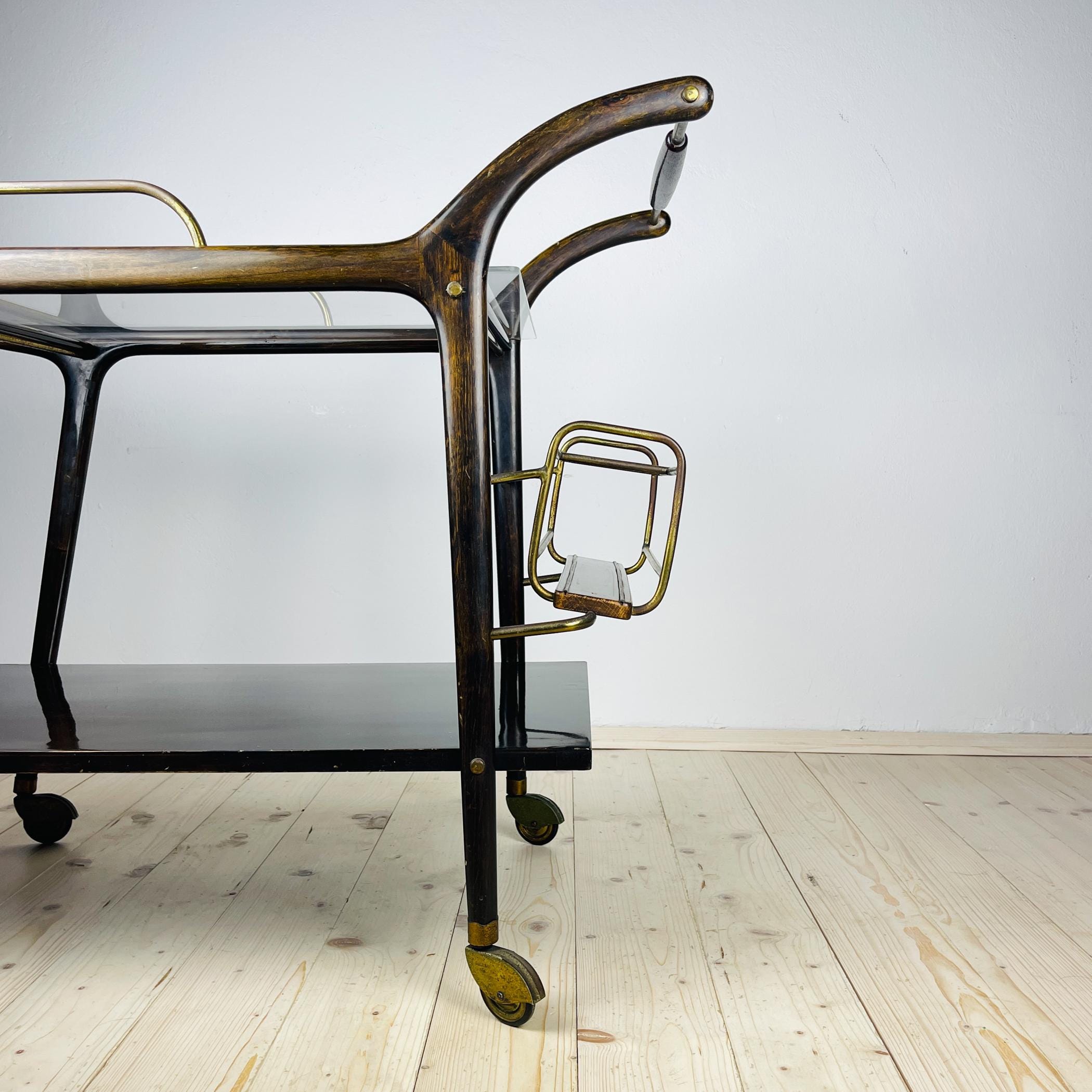 Mid-Century wood bar cart trolley, Italy, 1950s, Vintage Home Decor