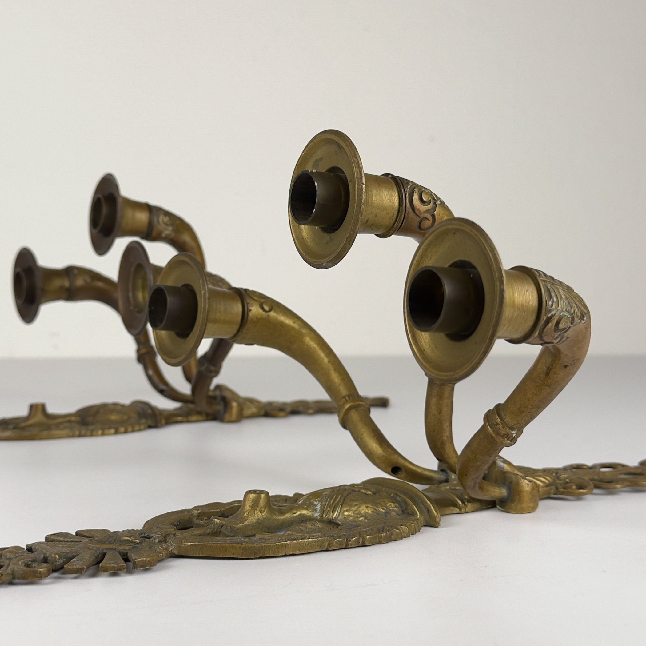 Antique Empire Bronze Wall Candle Sconces, Italy, Early 20th Century, Set of 2