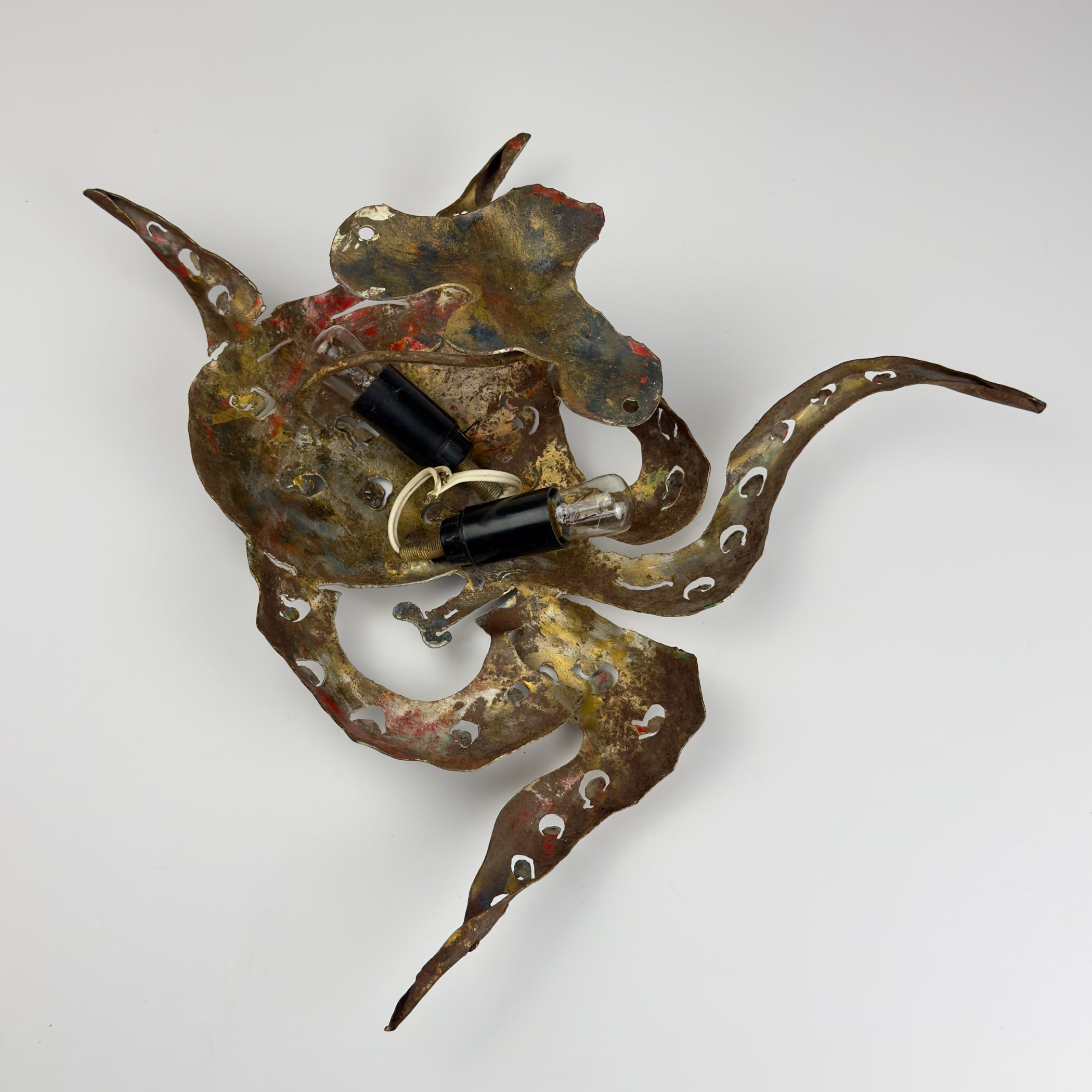 Original metal Brutalist wall lamp Octopus by Salvino Marsura, Italy 1980s