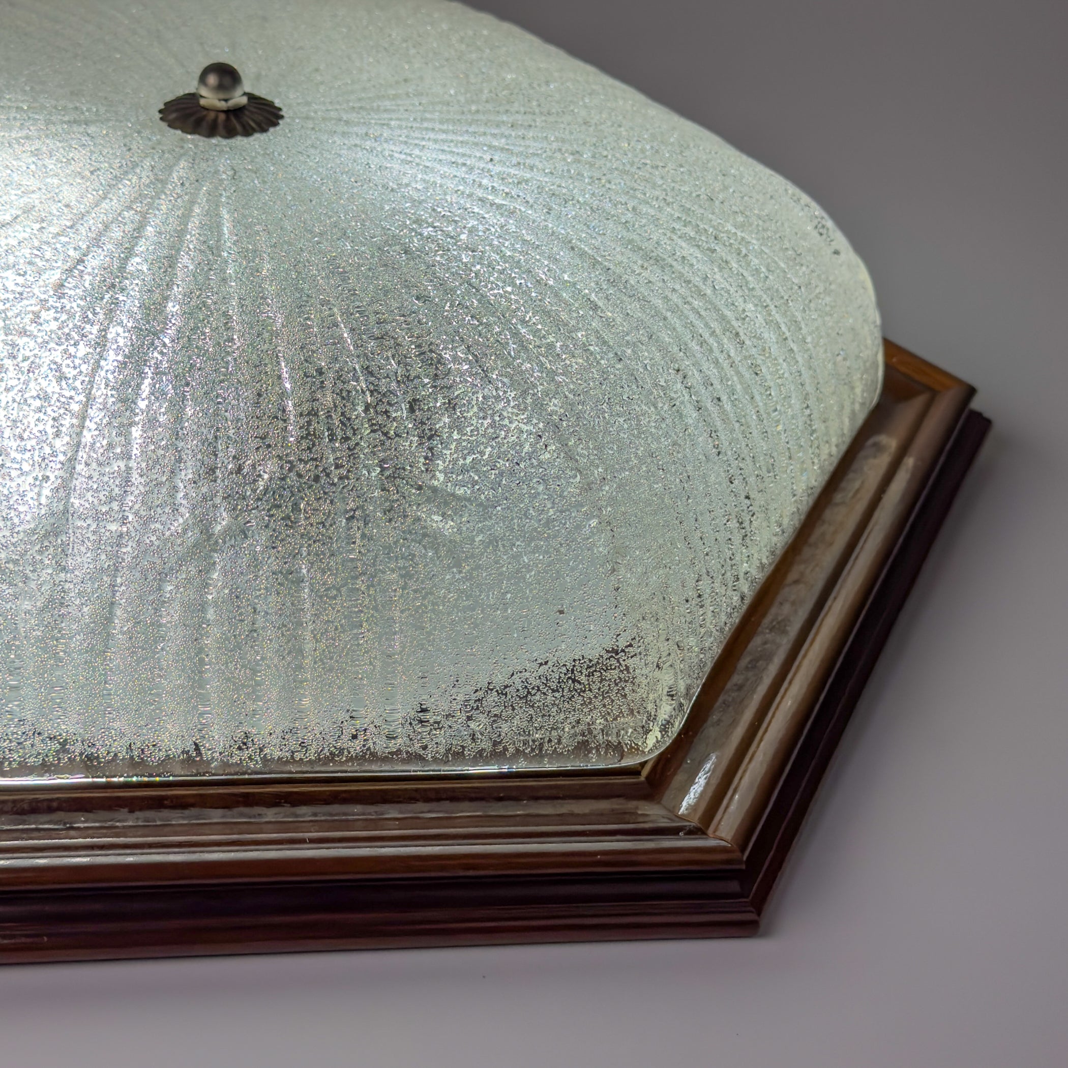 Vintage ice murano glass ceiling lamp Italy 1980s Flush Mount Light