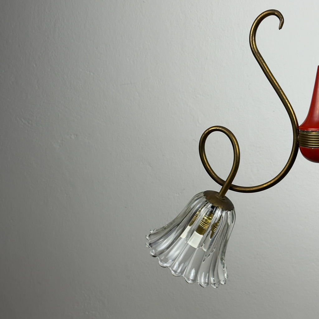 Vintage murano glass and brass chandelier, Italy 1950s
