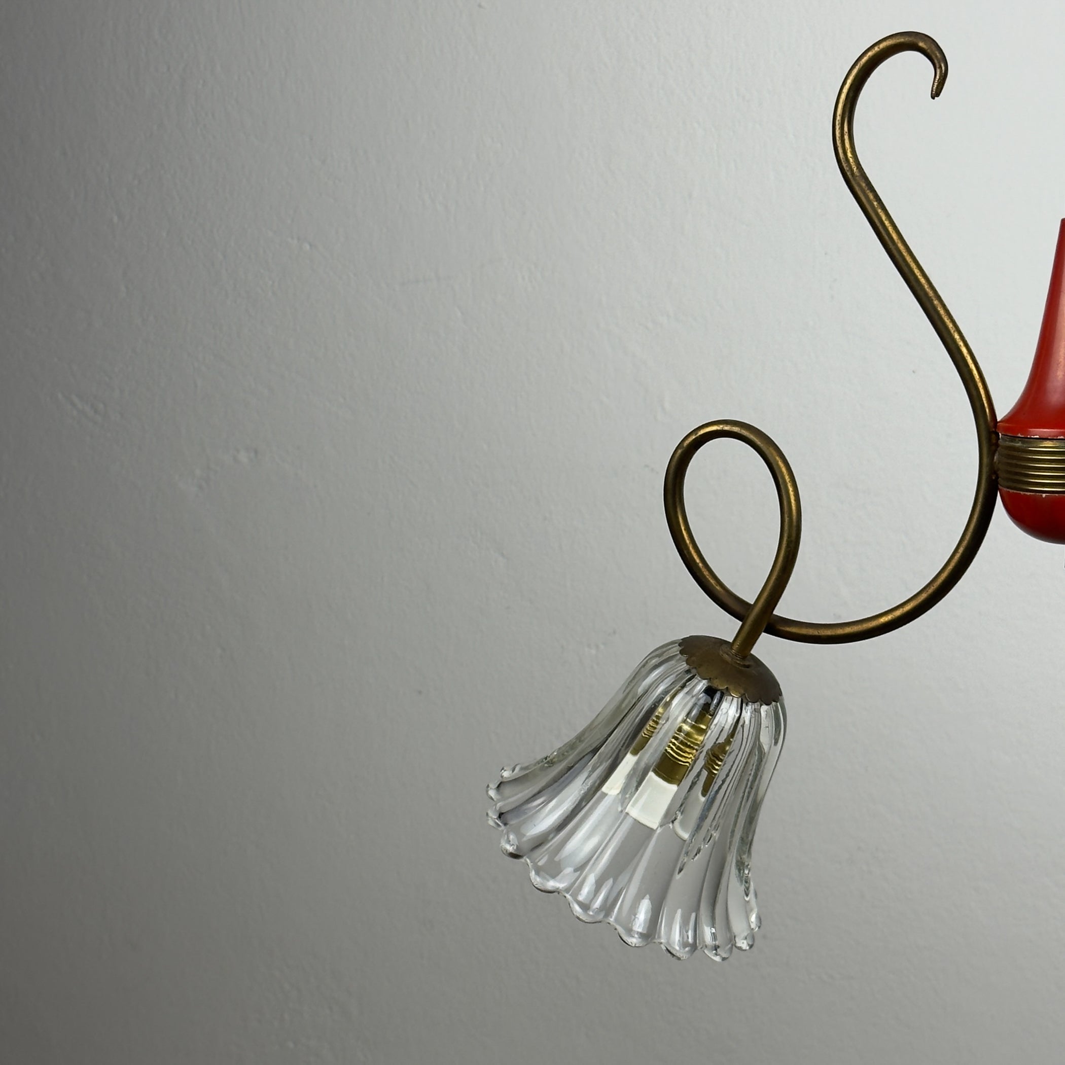 Vintage murano glass and brass chandelier, Italy 1950s