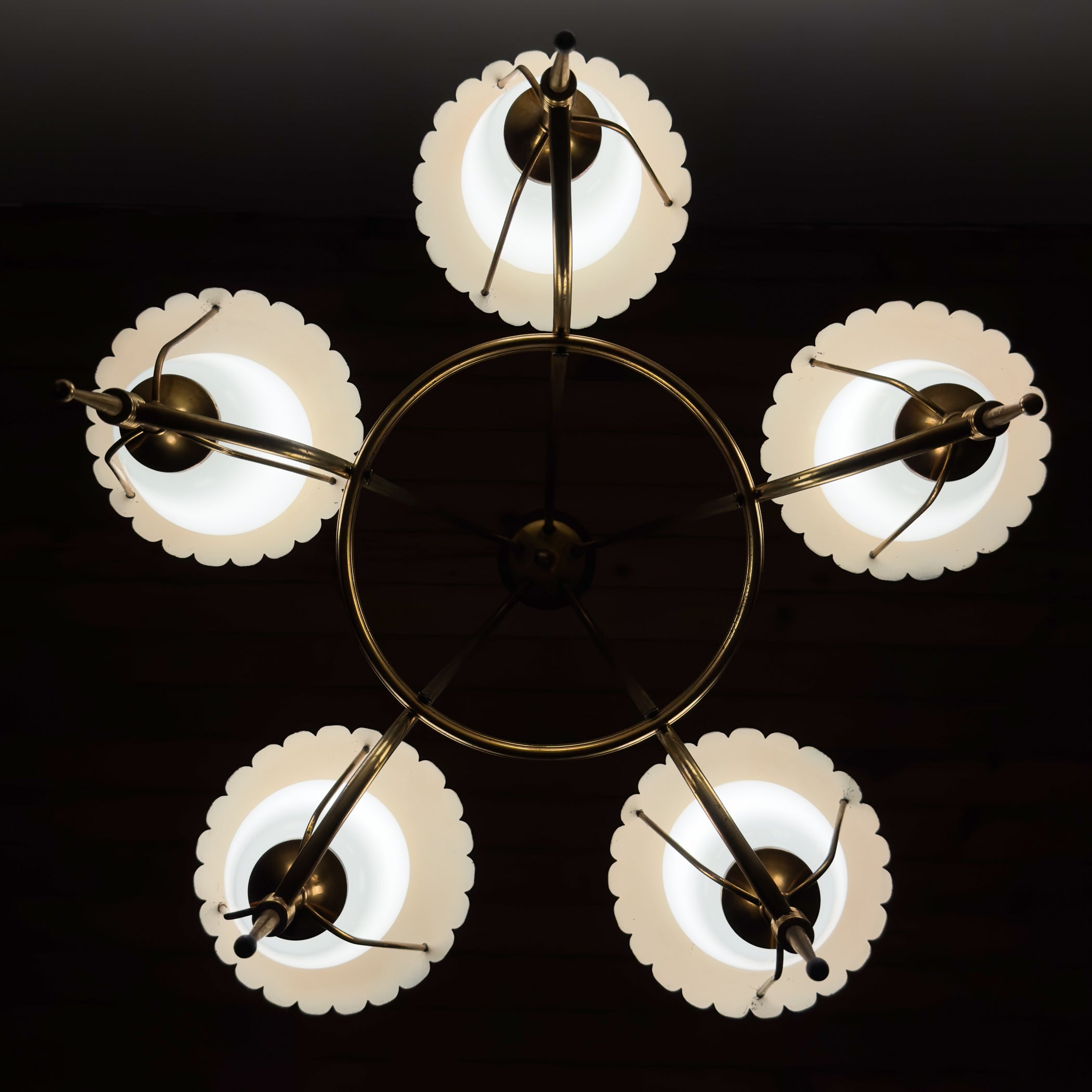 Vintage brass chandelier by Maison Arlus, Art Deco style, France 1950s