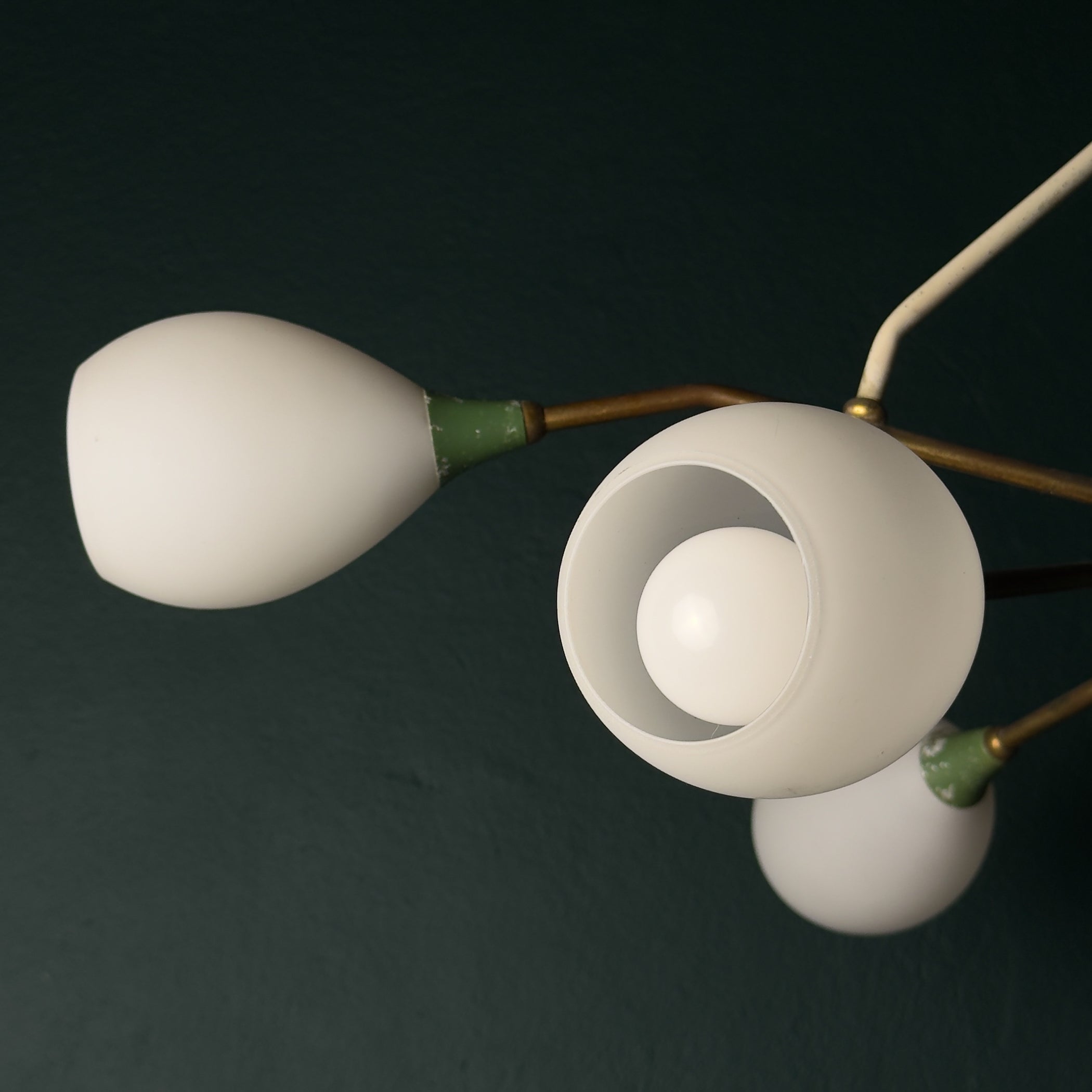 Mid-Century Stilnovo chandelier with Opaline Glass, Italy 1960s