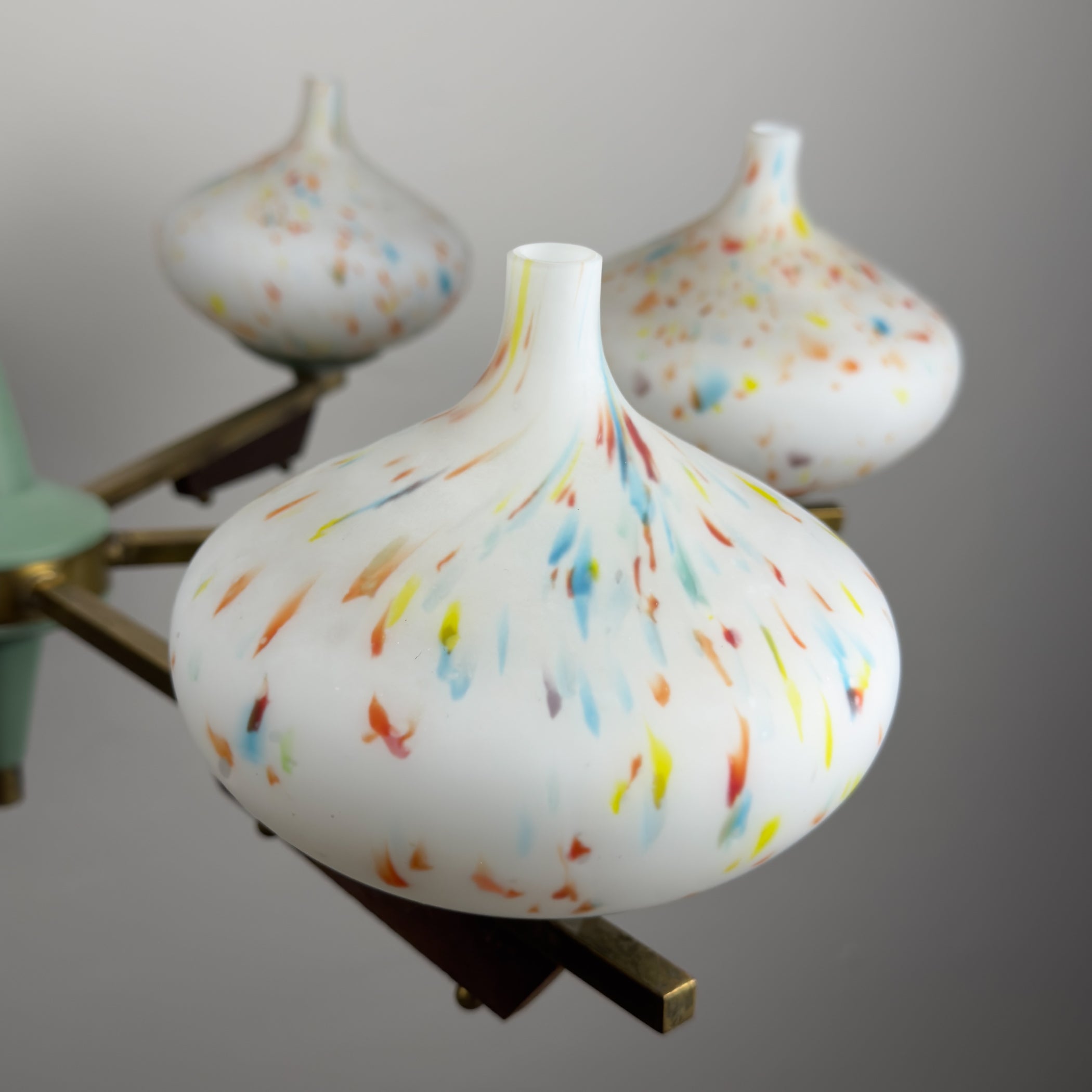 Mid-Century Stilnovo chandelier with teak and Murano Glass, Italy 1940-50s