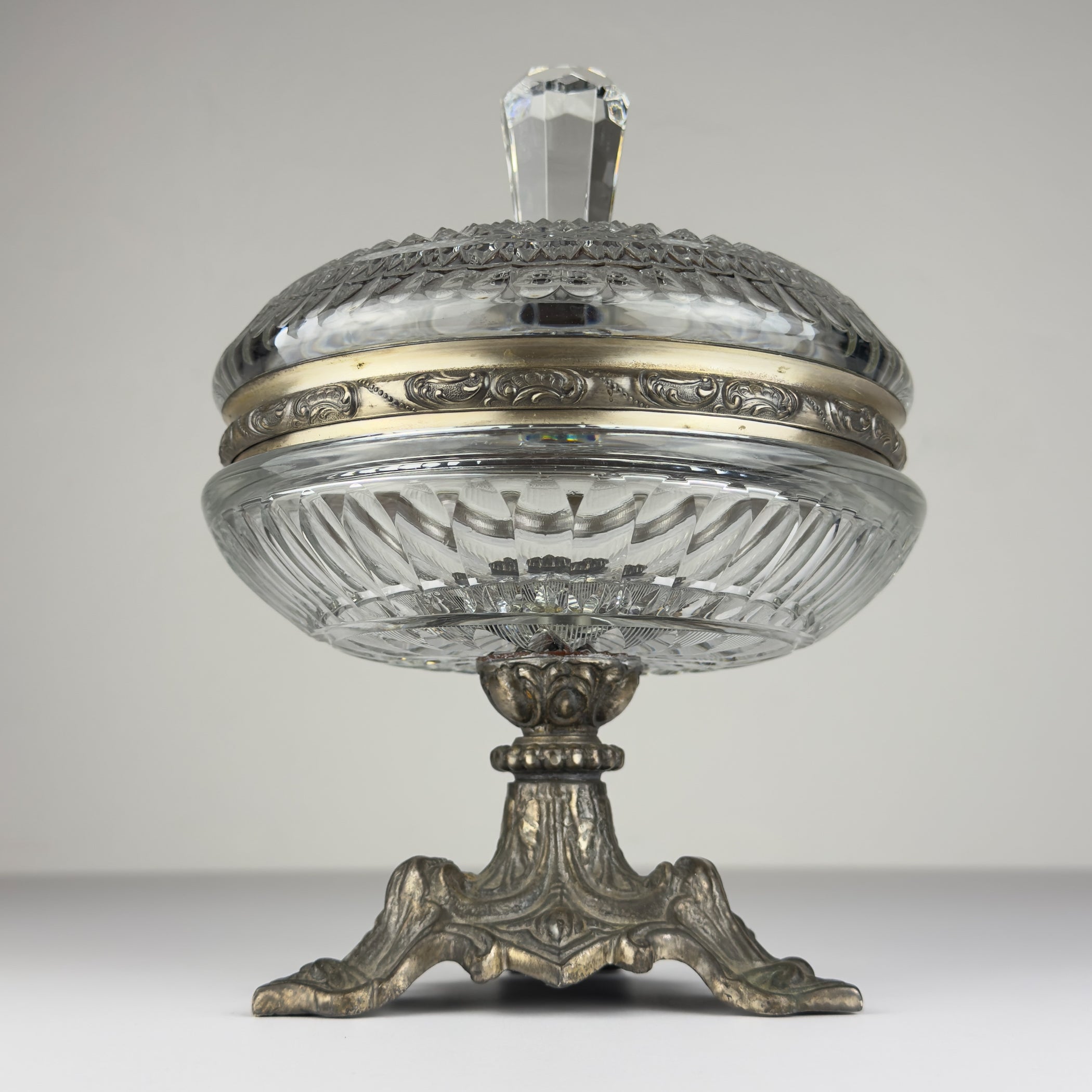 Antique glass bowl with bronze base, Italy 1920s