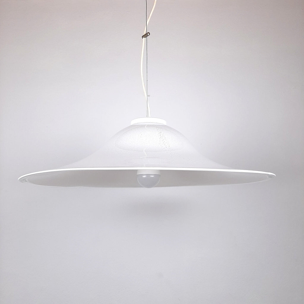XL Mid-century white murano glass pendant lamp Italy 1970s Retro lighting Space age