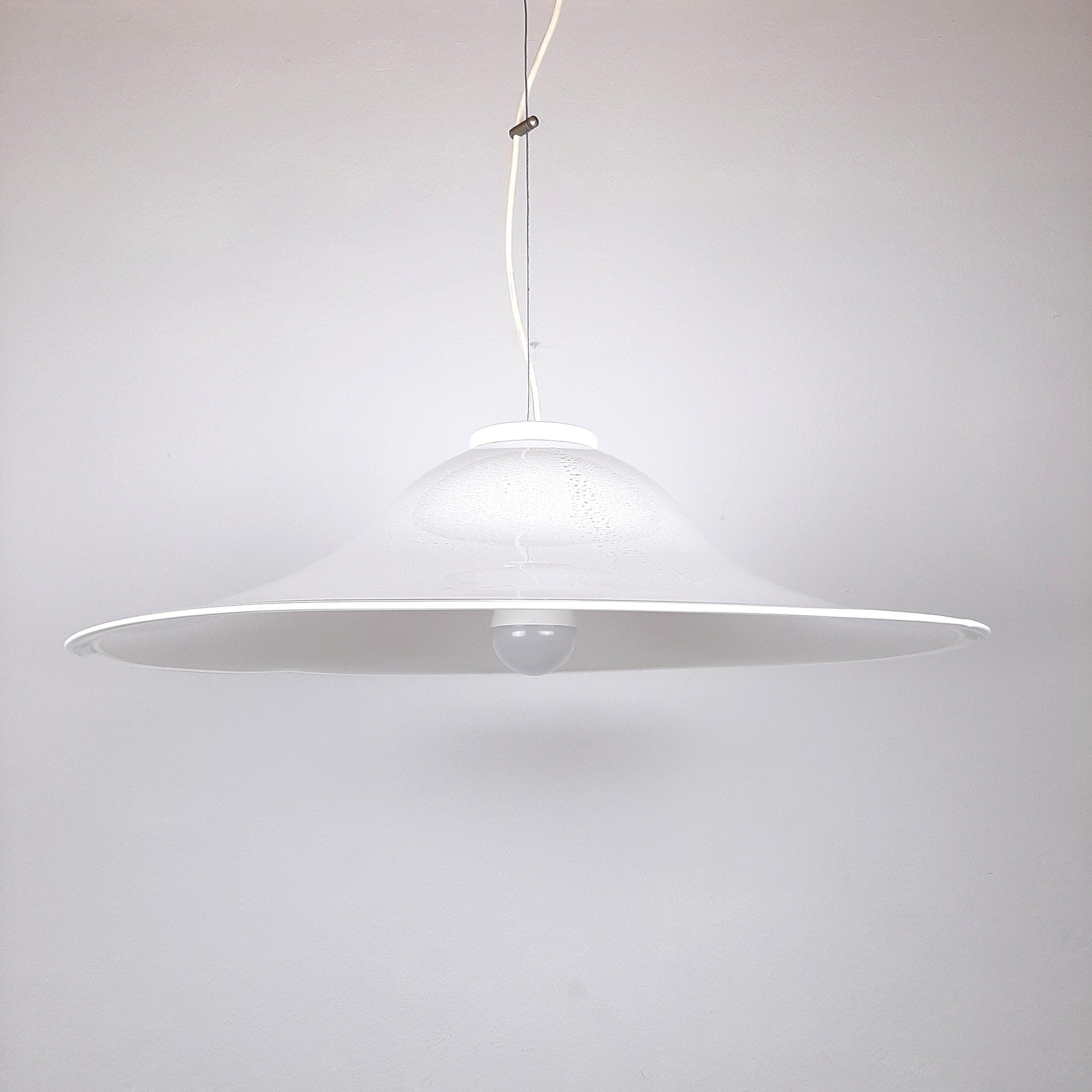 XL Mid-century white murano glass pendant lamp Italy 1970s Retro lighting Space age