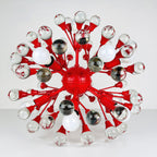 Mid-century red Murano pendant lamp Sputnik, Italy 1970s, Vintage lighting Space age