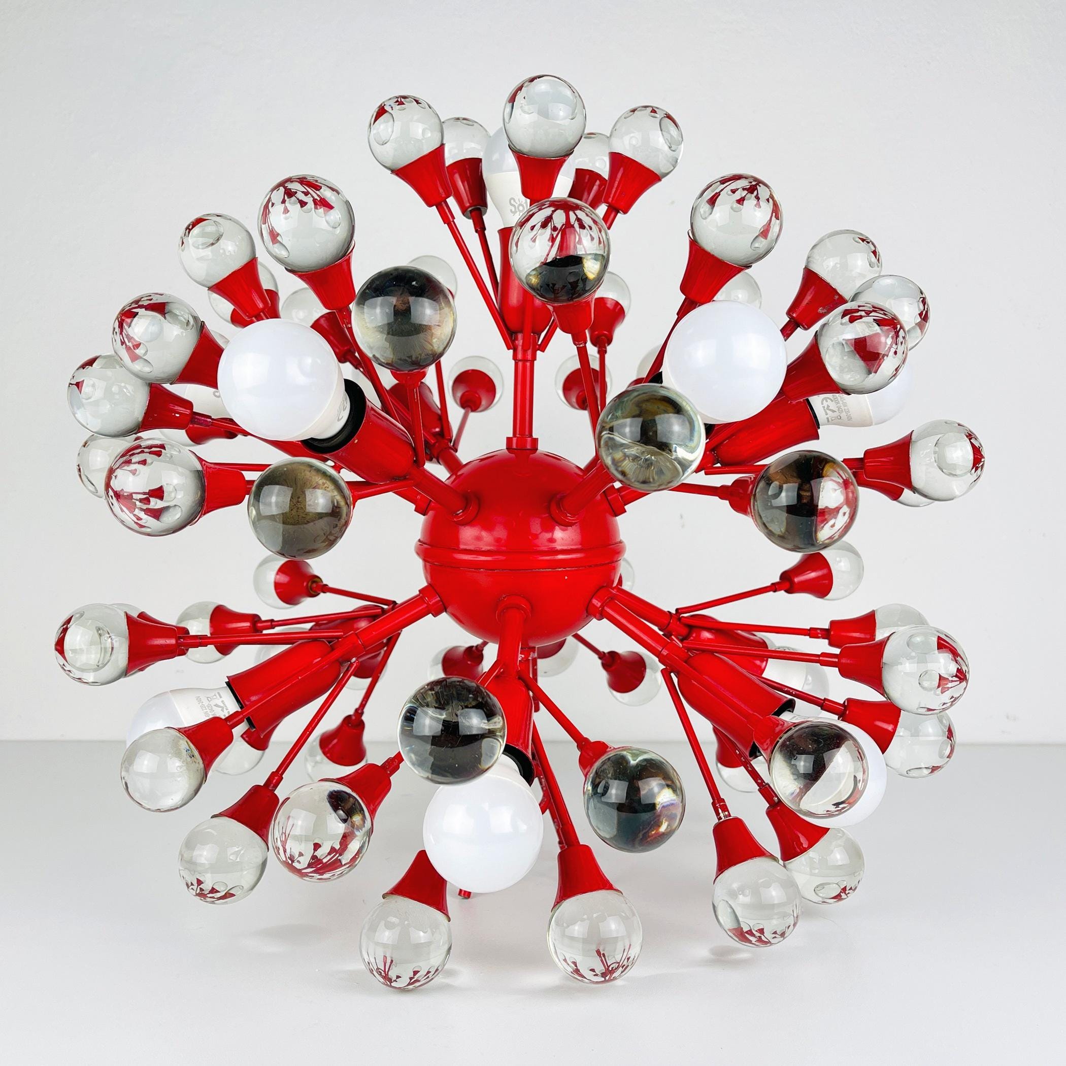 Mid-century red Murano pendant lamp Sputnik, Italy 1970s, Vintage lighting Space age