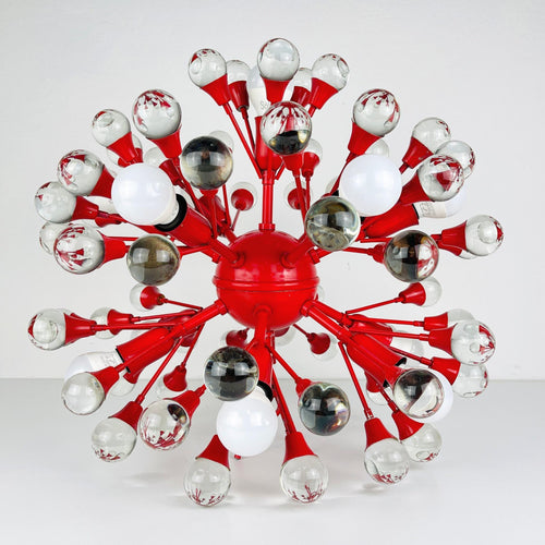 Mid-century red Murano pendant lamp Sputnik, Italy 1970s, Vintage lighting Space age