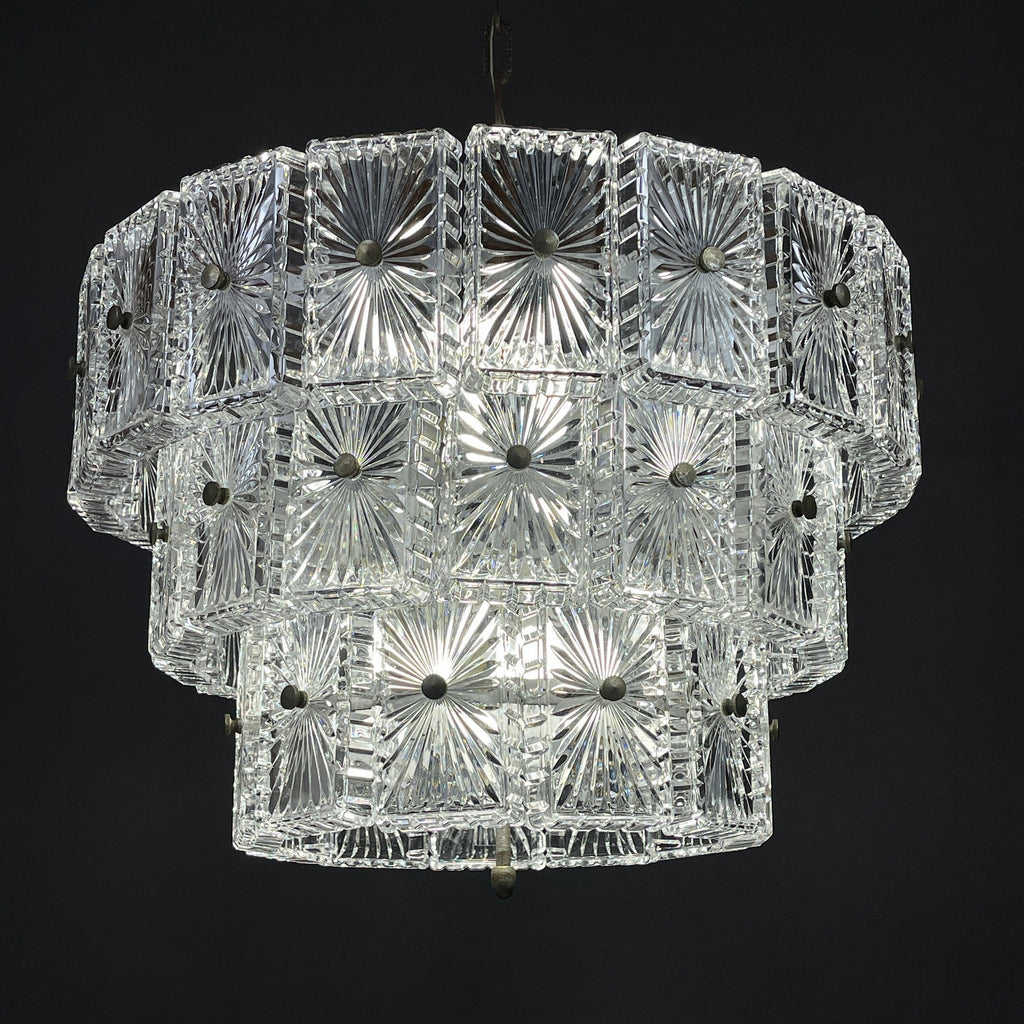 Vintage large crystal chandelier Italy 1960s