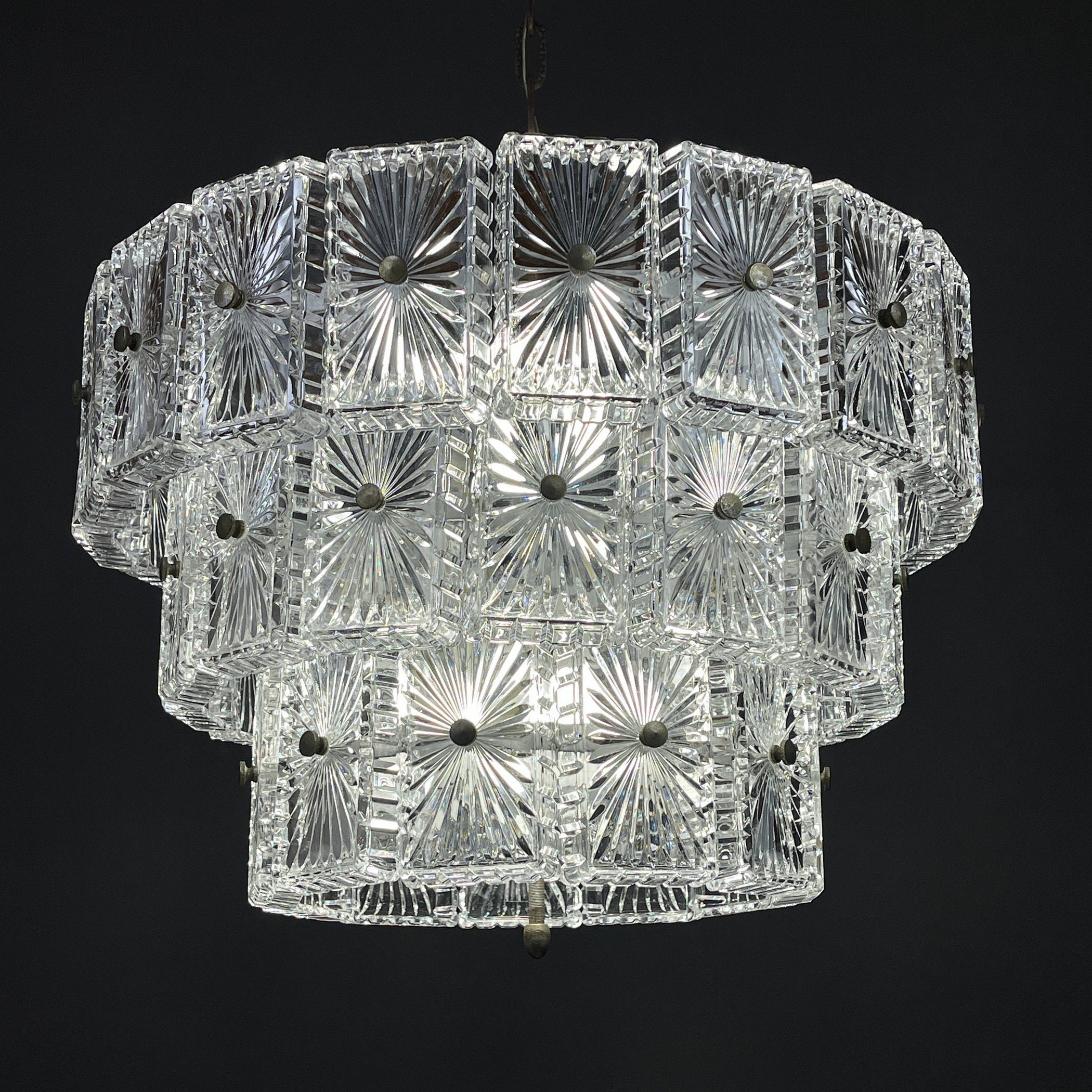 Vintage large crystal chandelier Italy 1960s