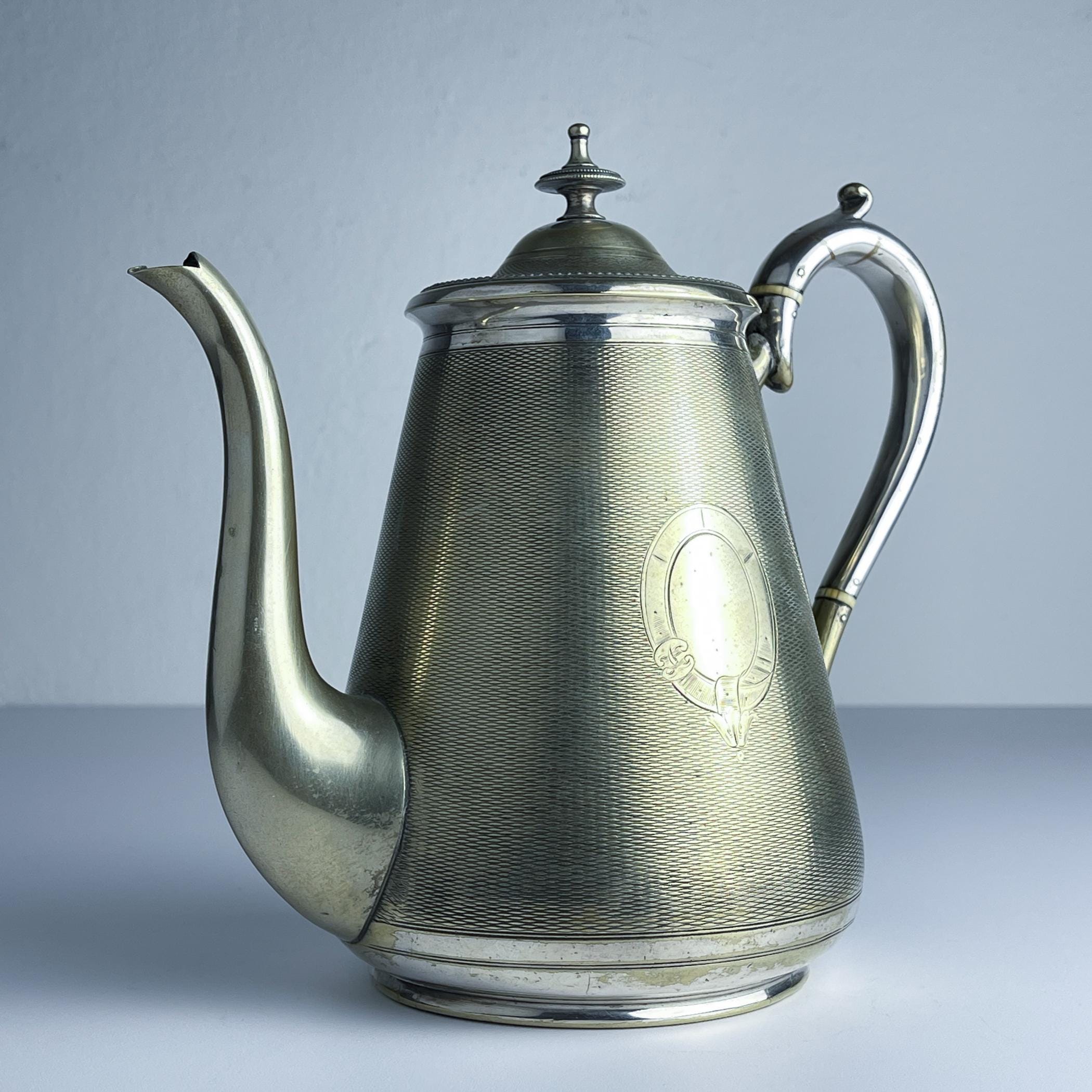 Antique silver plated coffee pot by BENETFINK&Co, Cheapside London, England, late 19th century